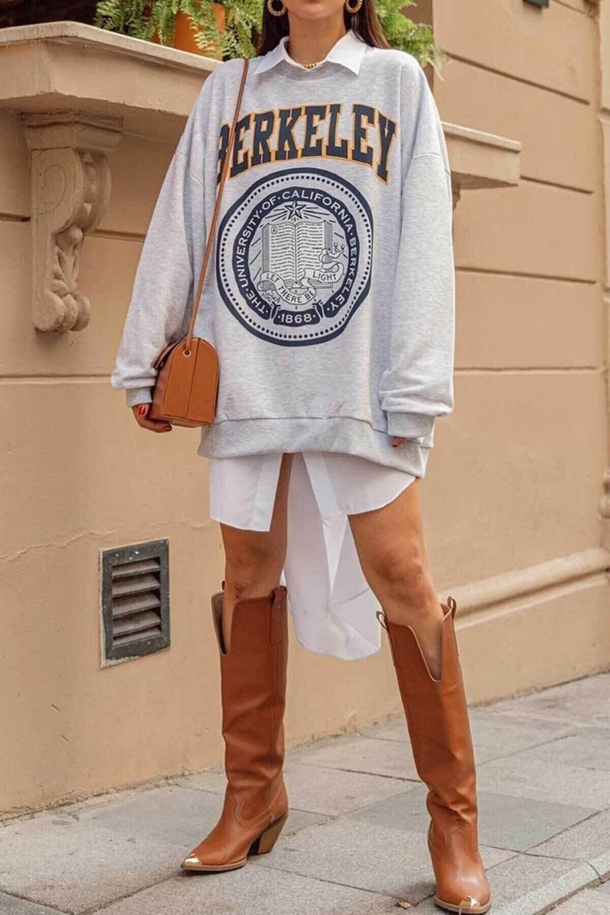 M&A ONE PİECE Kadın Berkeley Baskılı Oversize Sweatshirt