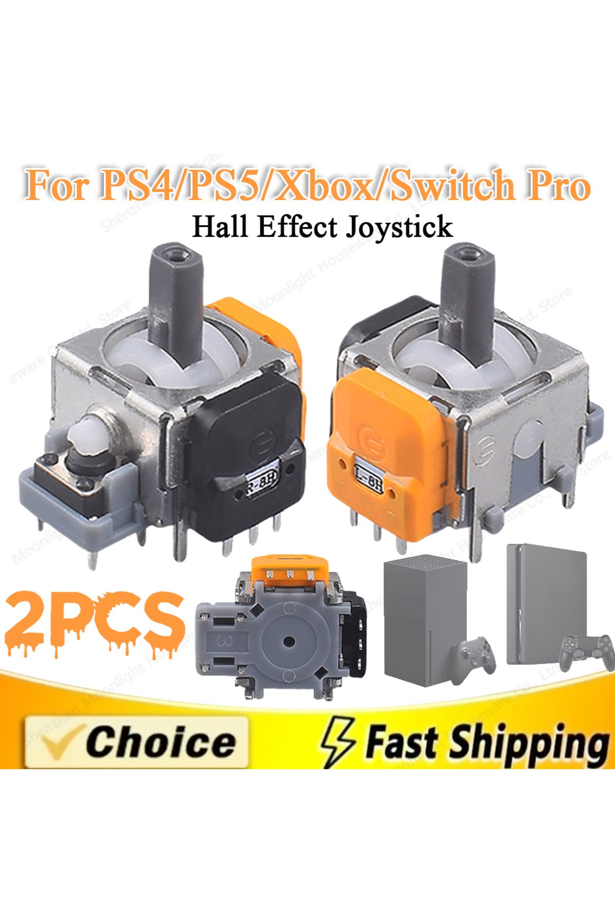 ALLOYSEED-2PCS For Hall Effect Joystick Module Controller Thumb Sticks For PS4/PS5/Xbox/Switch Pro Controll... 2