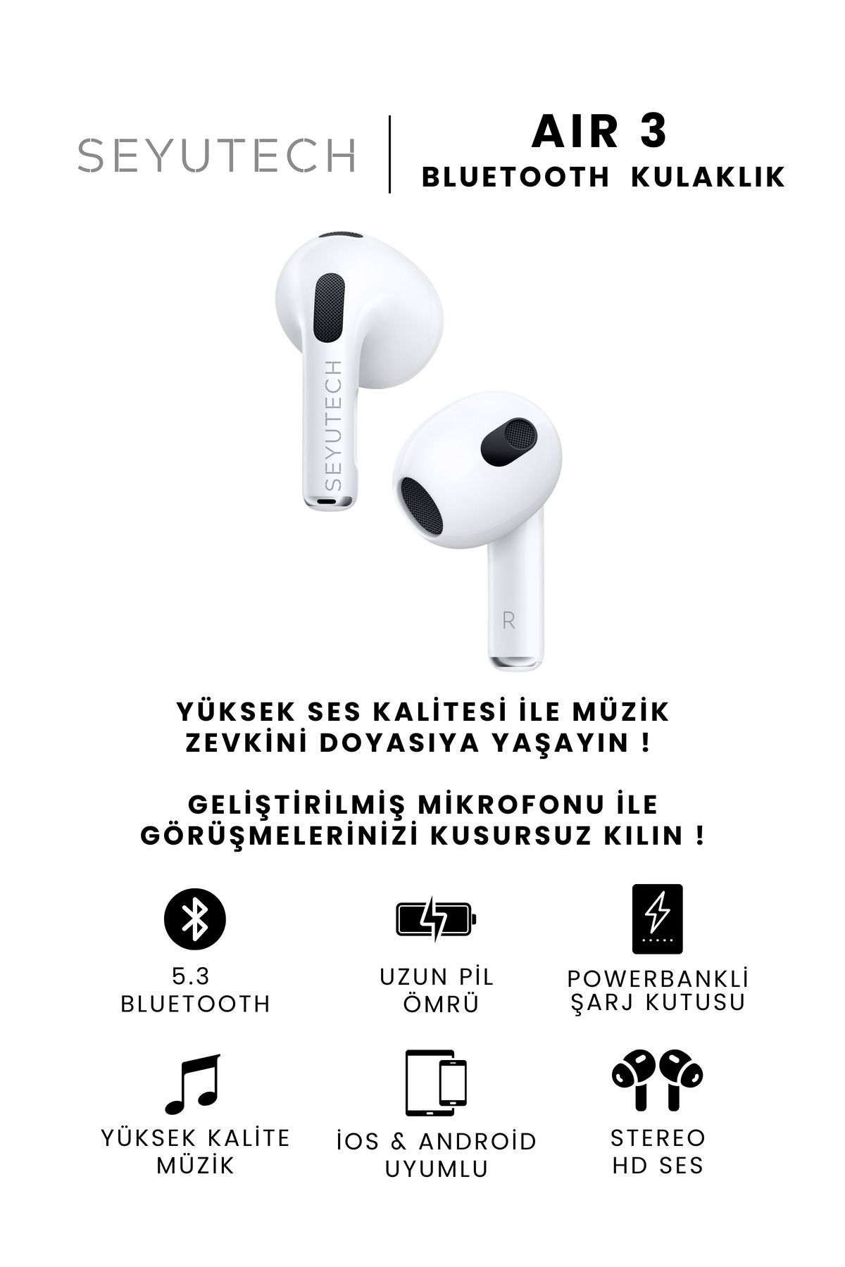 SEYUTECH Air 3 Bluetooth Kulaklık Ios Ve Android Uyumlu Kablosuz Kulaklık-2