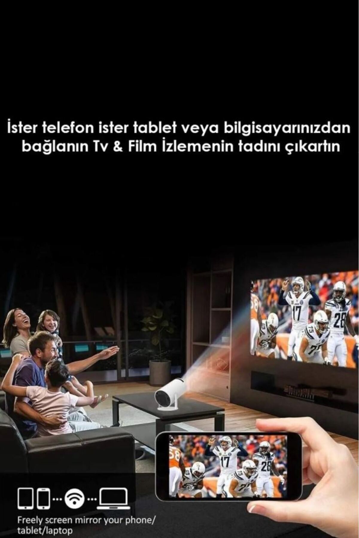 Resim Torima Taşınabilir Projektör Ev Sineması Android 11 Bluetooth Akıllı Projeksiyon HY300 PRO Beyaz 