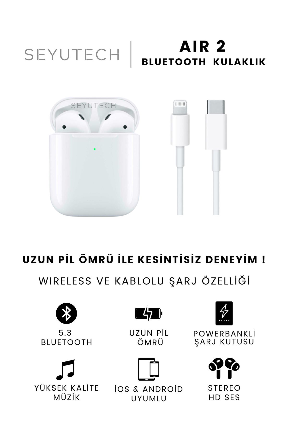 SEYUTECH Air 2 Bluetooth Kulaklık Ios Ve Android Uyumlu Kablosuz Kulaklık-3