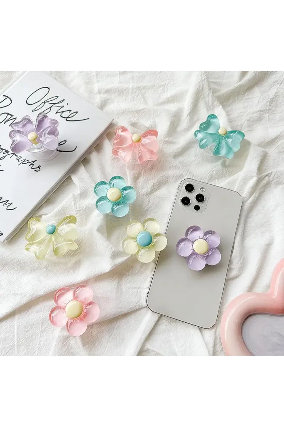 Choice-3D Cute Transparent Flower Bow Folding Finger Ring Griptok Phone Holder for IPhone Support Socket... 4