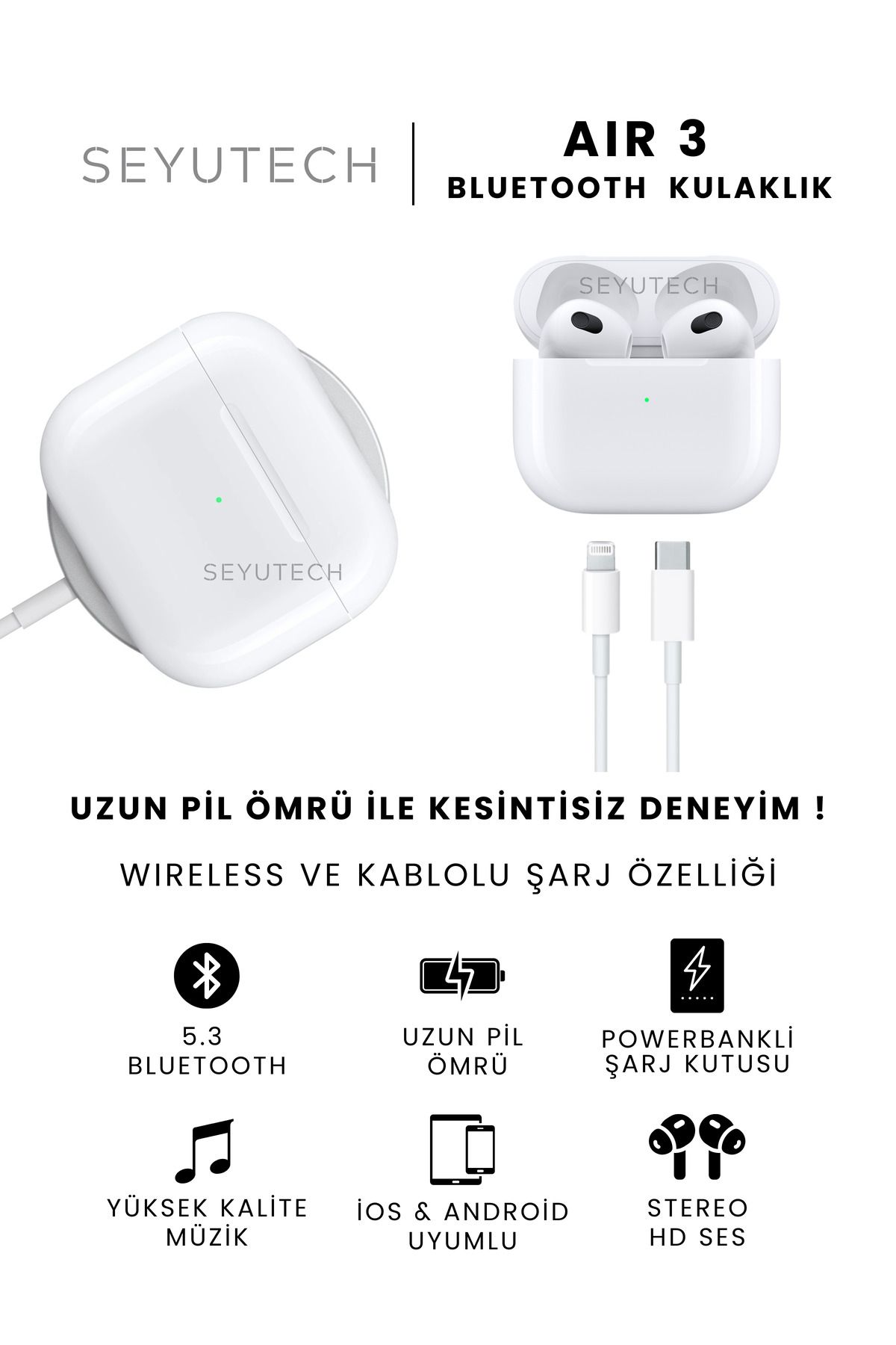 SEYUTECH Air 3 Bluetooth Kulaklık Ios Ve Android Uyumlu Kablosuz Kulaklık-3