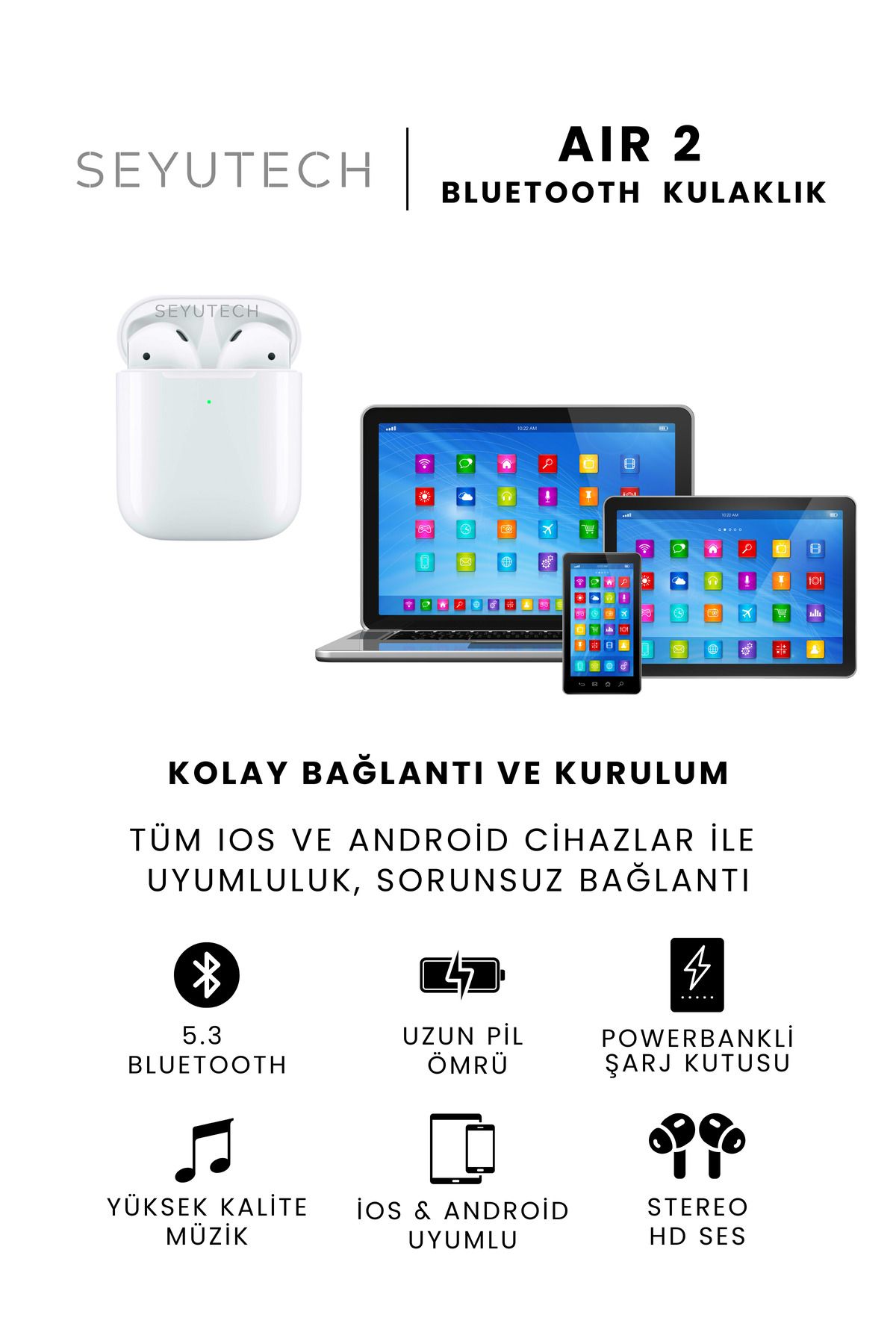 SEYUTECH Air 2 Bluetooth Kulaklık Ios Ve Android Uyumlu Kablosuz Kulaklık-4