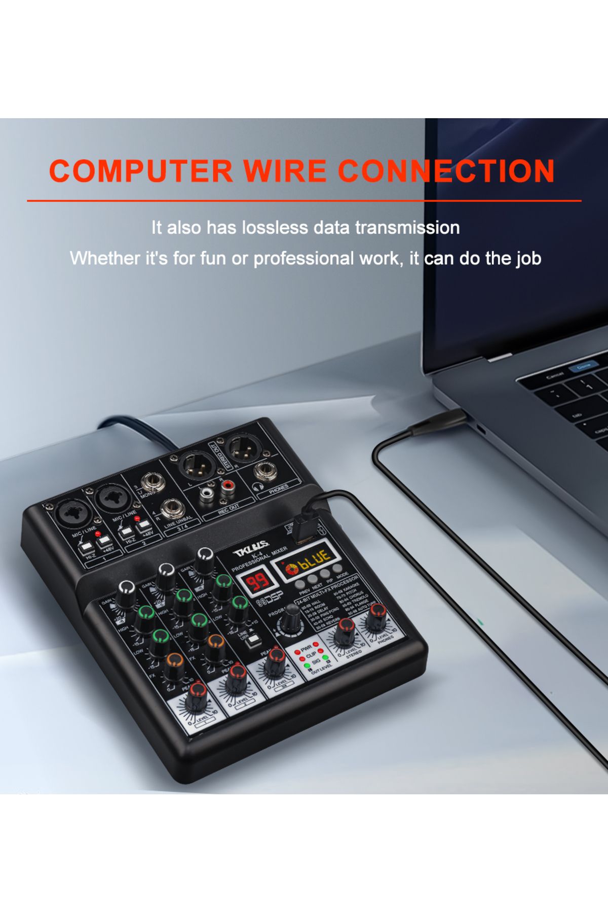 TKL-خلاط صوت 4 قنوات، خلاط DJ TKLBLS مع واجهة صوت USB، وظيفة بلوتوث، 99 DSP تأثيرات... 5