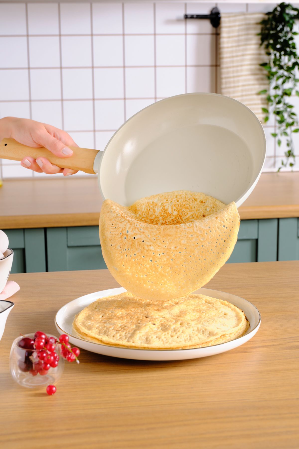 Karaca-Swiss Crystal Almond Cream Induction Base Pan 24 cm 5