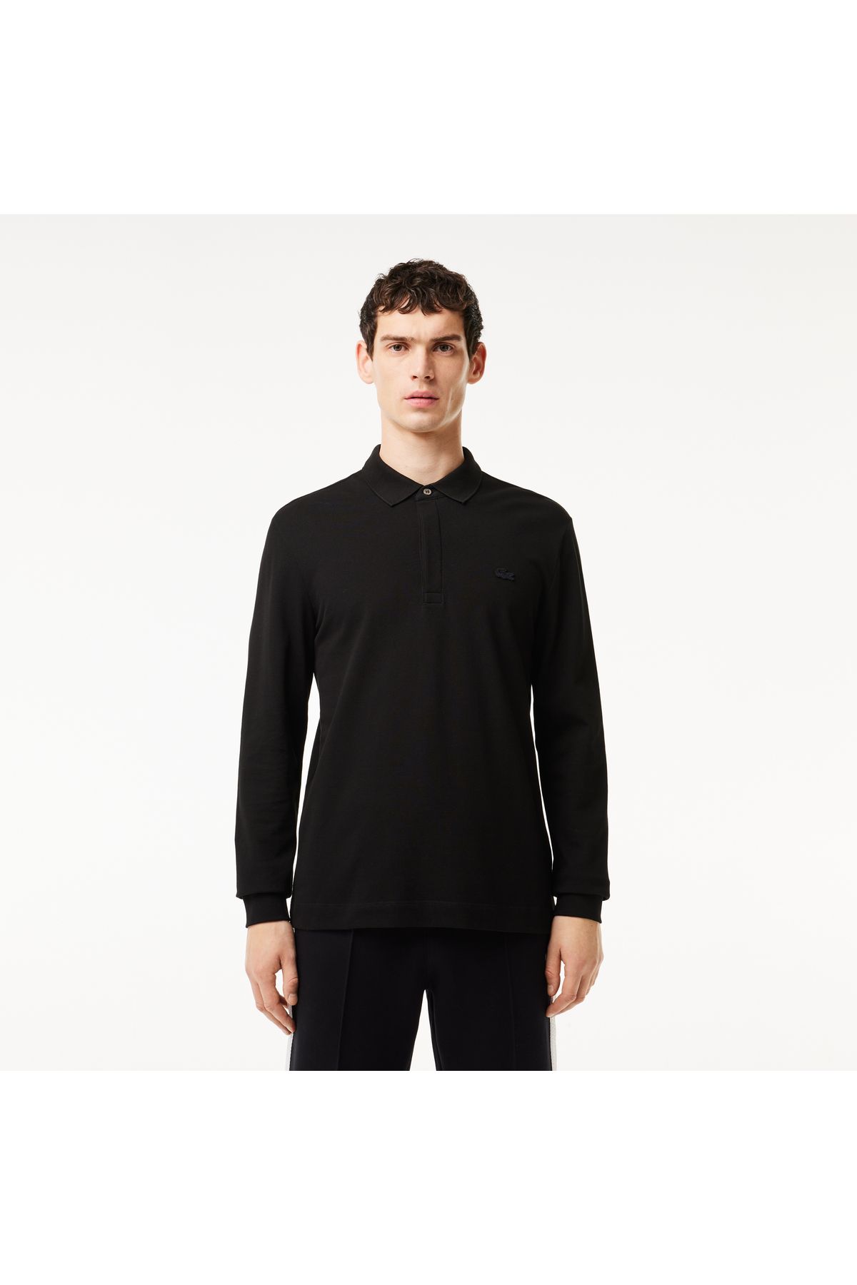 تی شرت یقه پولو مشکی مردانه آستین بلند پاریس اورجینال Lacoste