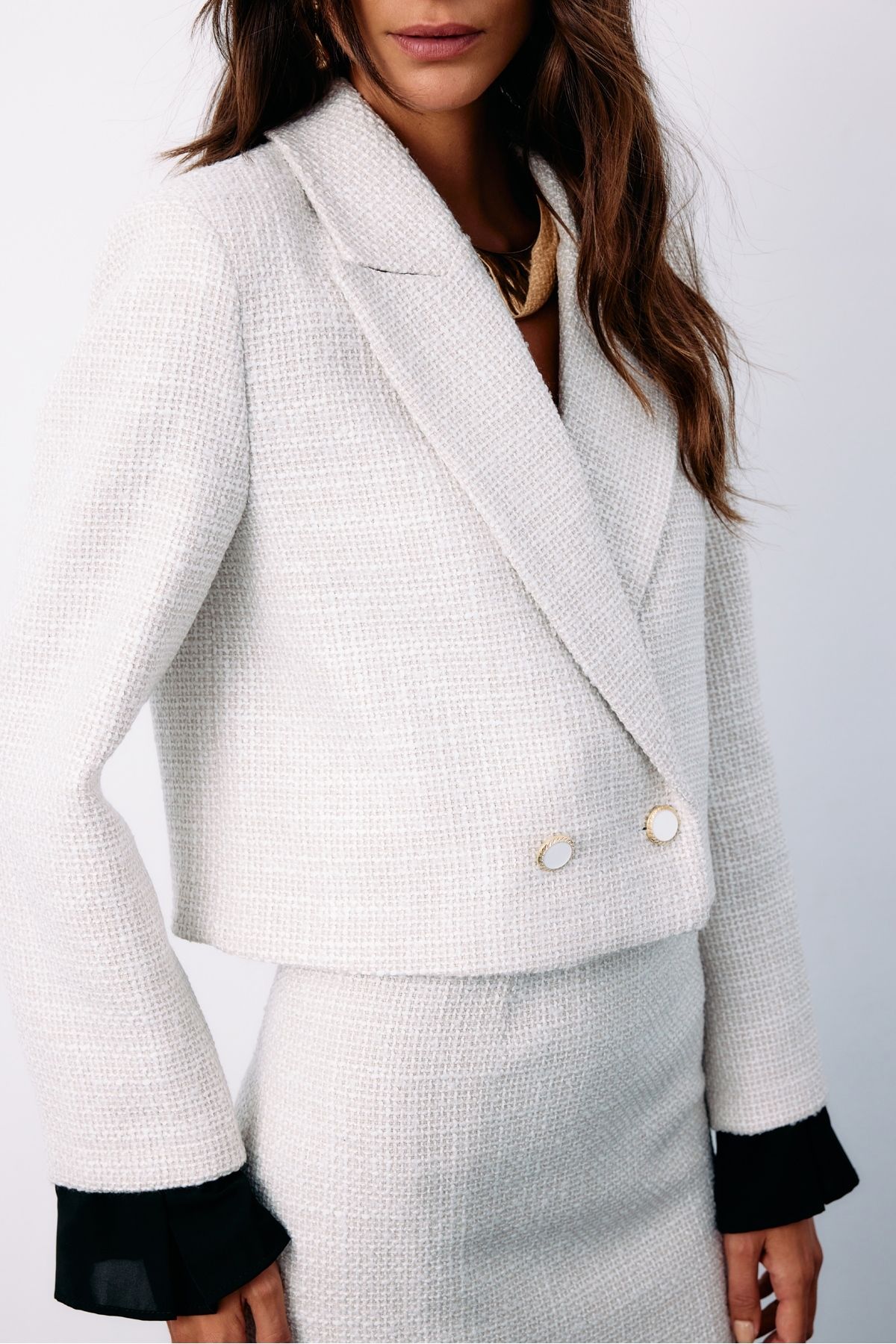 Sateen-Tweed Jacket - Cuff Detailed, Stone Color 7