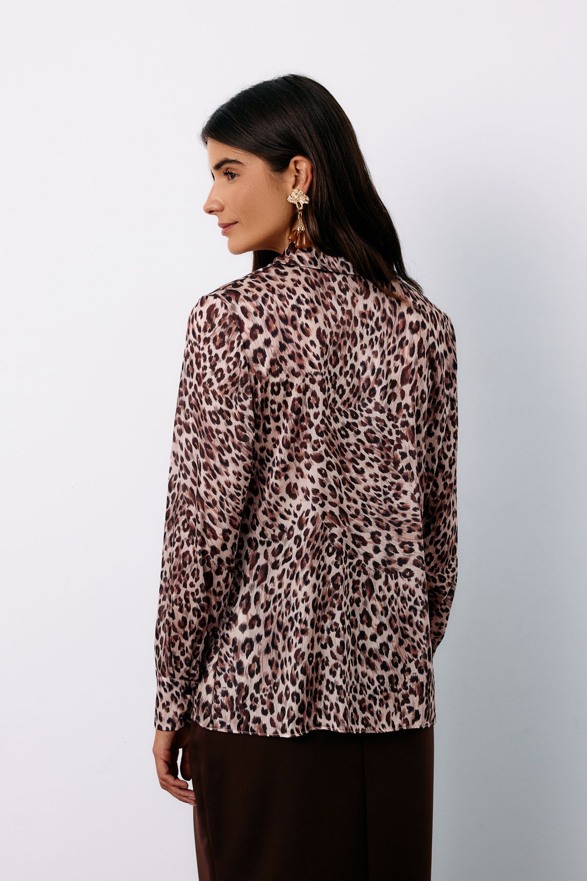 Sateen-Cămașă cu model leopard de nurcă 5