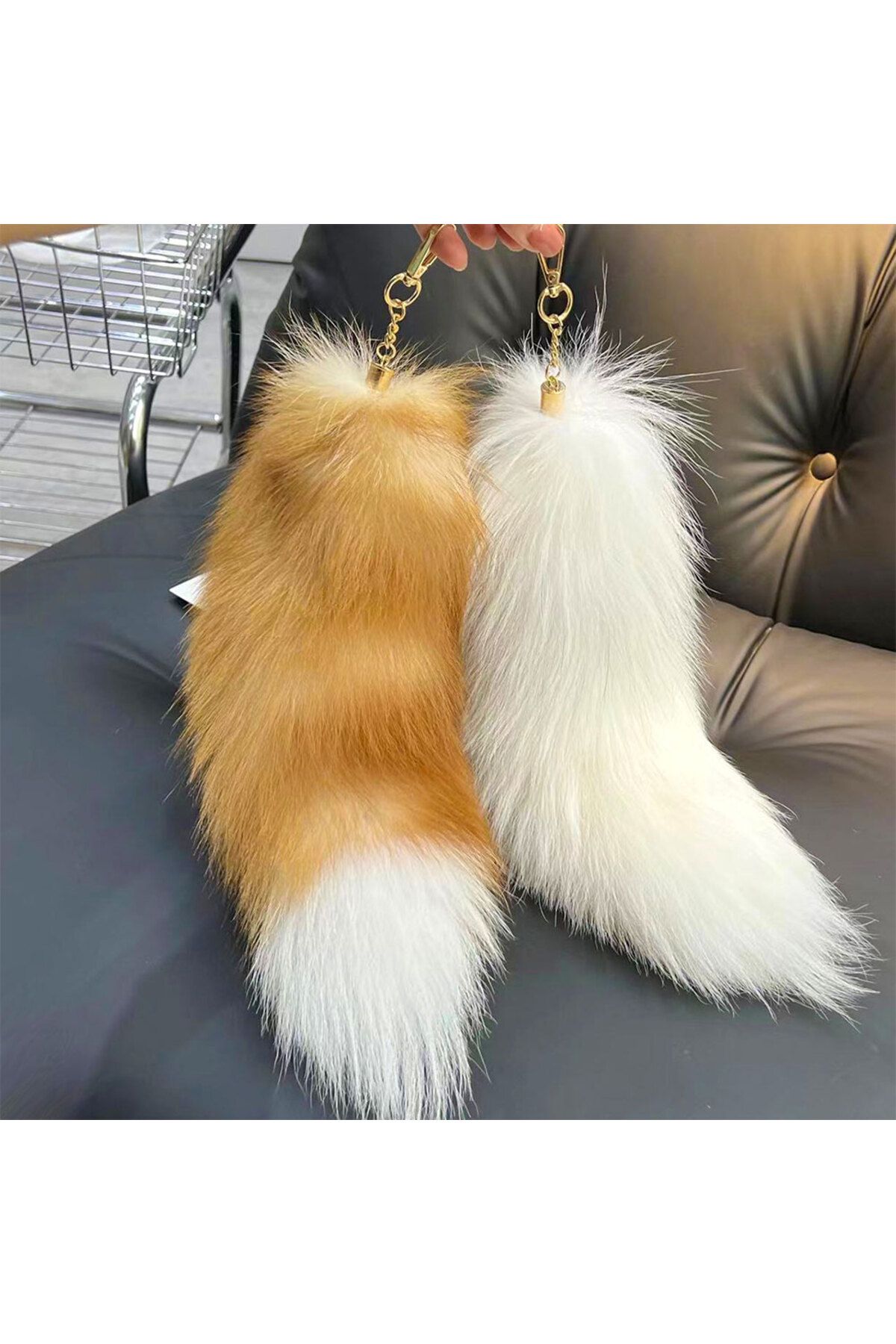 APWIKOGER-Huge Fluffy Faux Fur Fox Tail Keychain Therian Tail Fox Tail Keychain Handbag Key Chain Fluffy Fu... 3