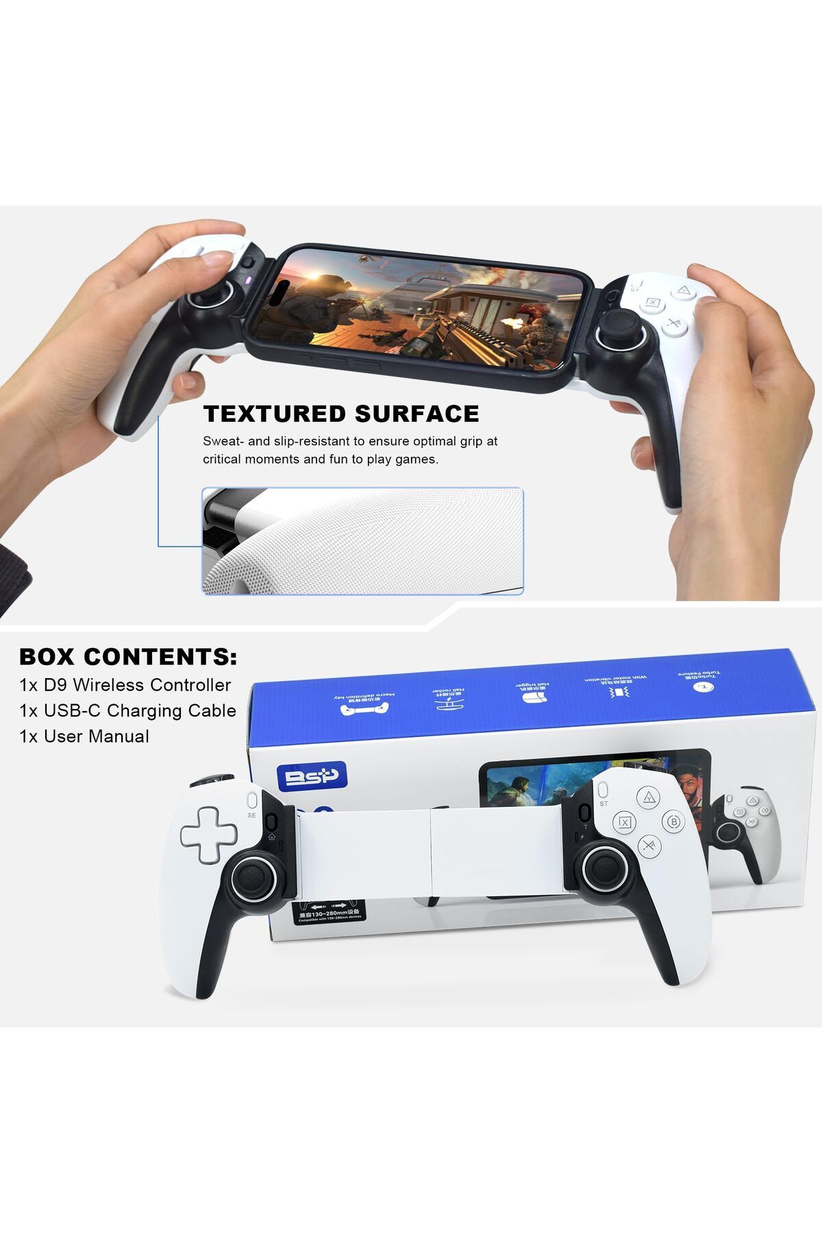 DIXSG-NEW D9 Mobile Phone Gamepad Dual Vibration Bluetooth-Compatible 5.2 Wireless Gaming Controller 6-... 7