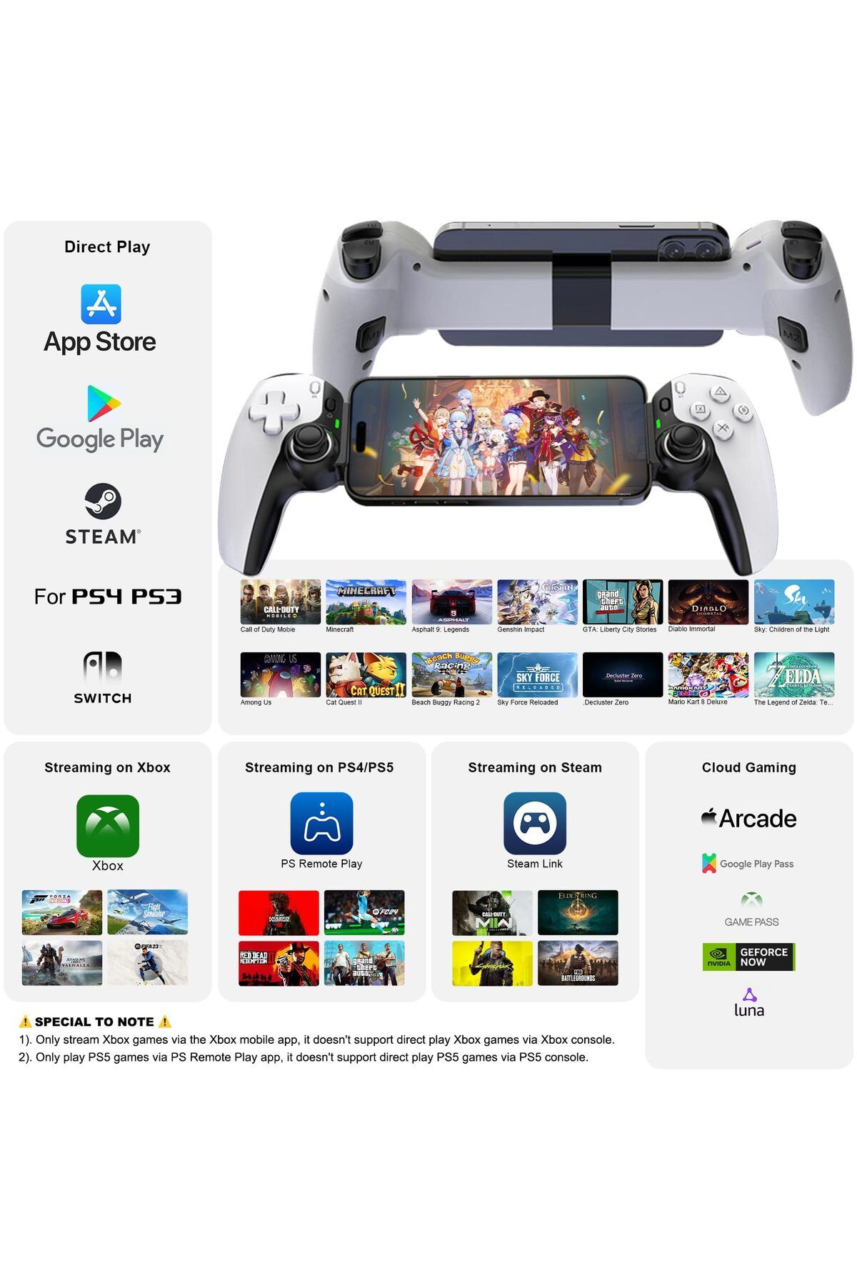 DIXSG-NEW D9 Mobile Phone Gamepad Dual Vibration Bluetooth-Compatible 5.2 Wireless Gaming Controller 6-... 3