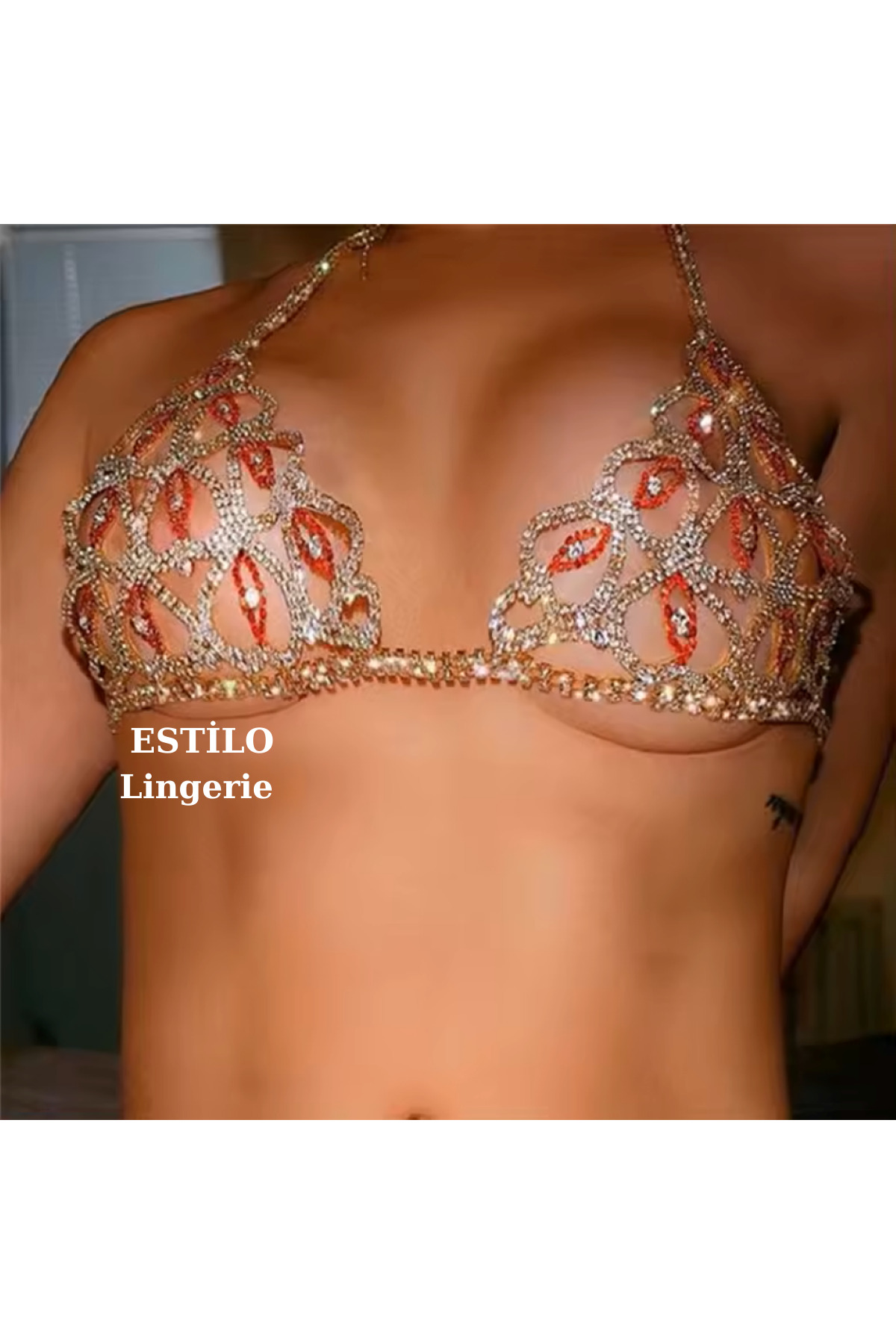 Taşlı Luxury Su Yolu Vücut Takısı, Taşlı Bikini, Taşlı Sütyen Külot, Fantezi Iç Çamaşır Takımı