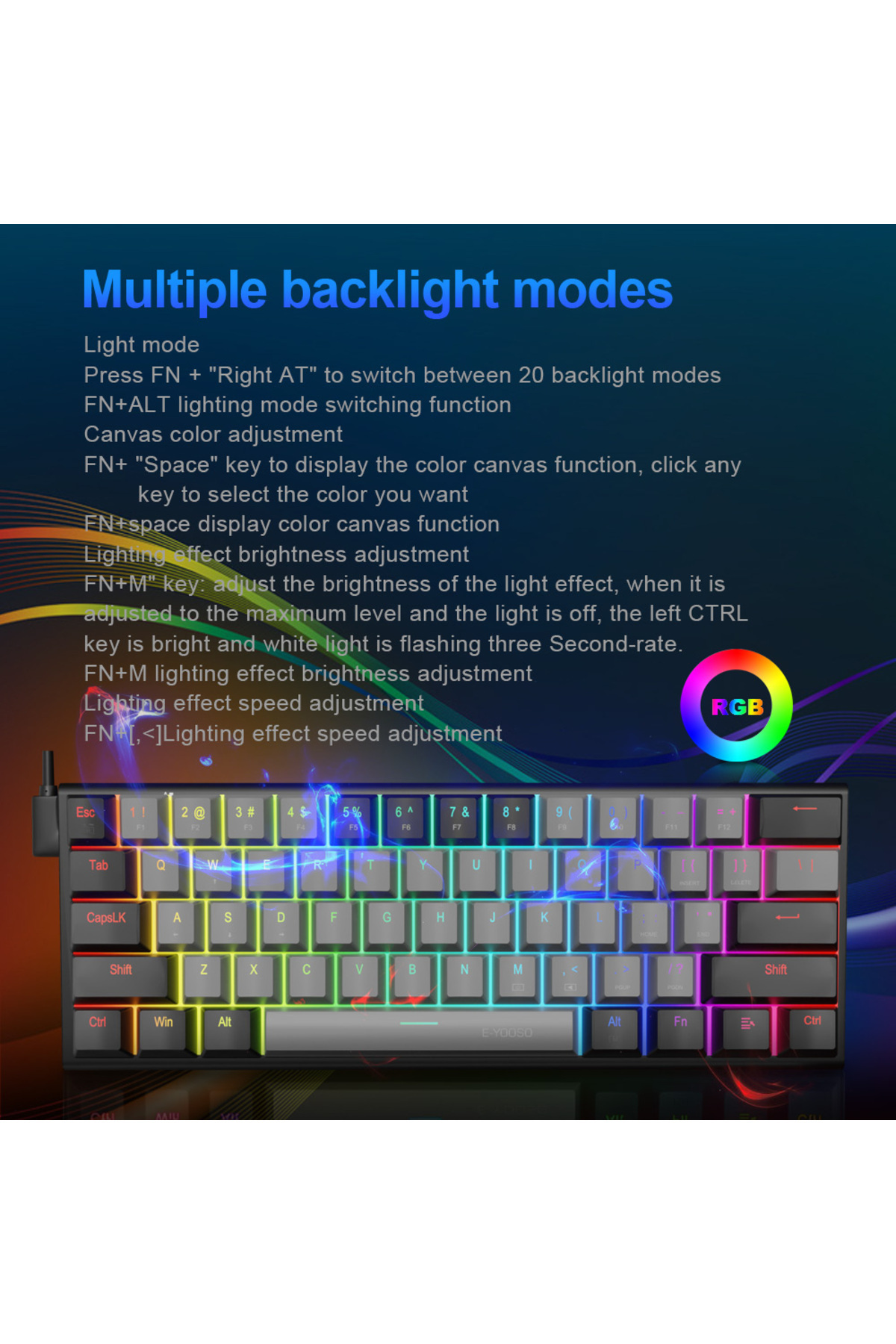 Choice-E-YOOSO Z11 RGB USB 60% Mini Mechanical Gaming Keyboard Blue Red Switch 61 Keys Wired detachable ... 4
