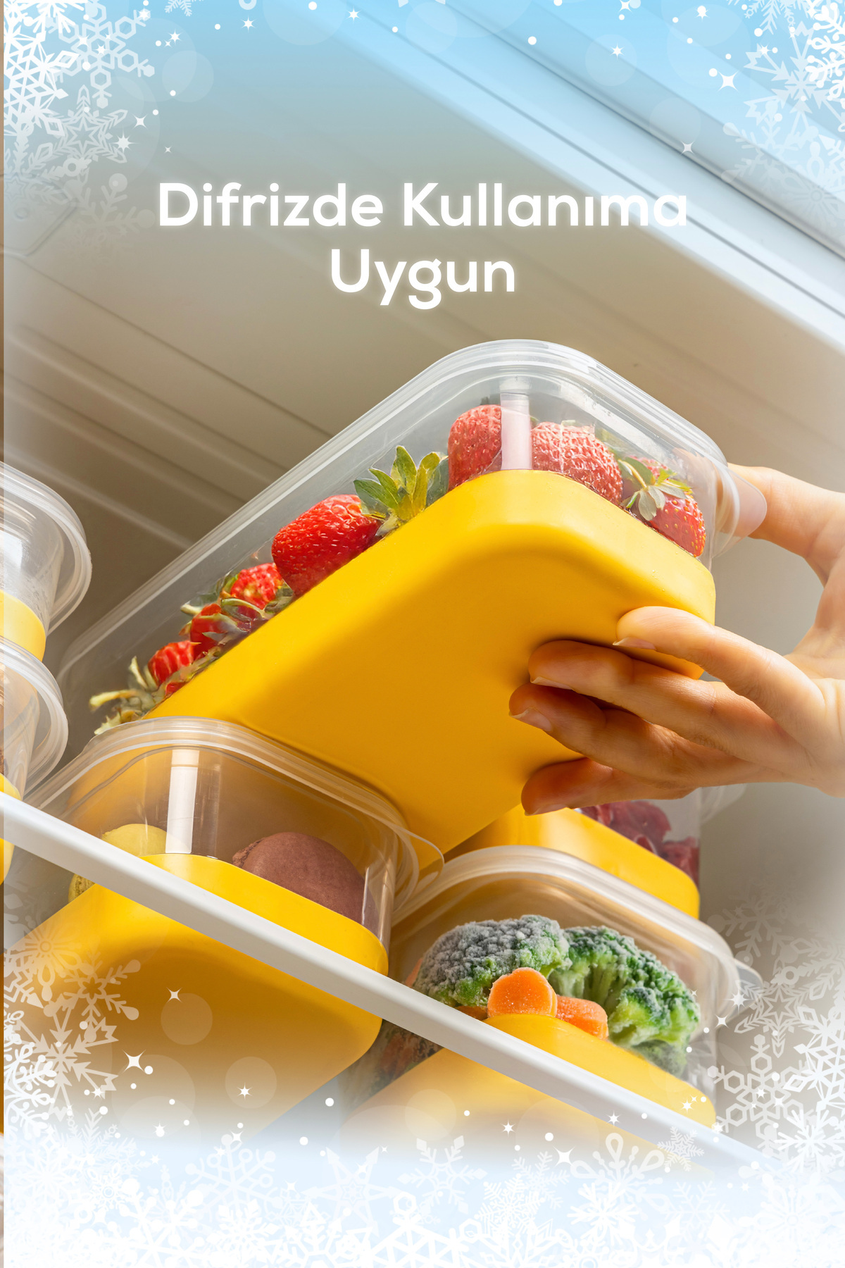 Vienev-550 ml Silicone Based 8 Piece Deep Freezer - Freeze Storage Container - Yellow 2