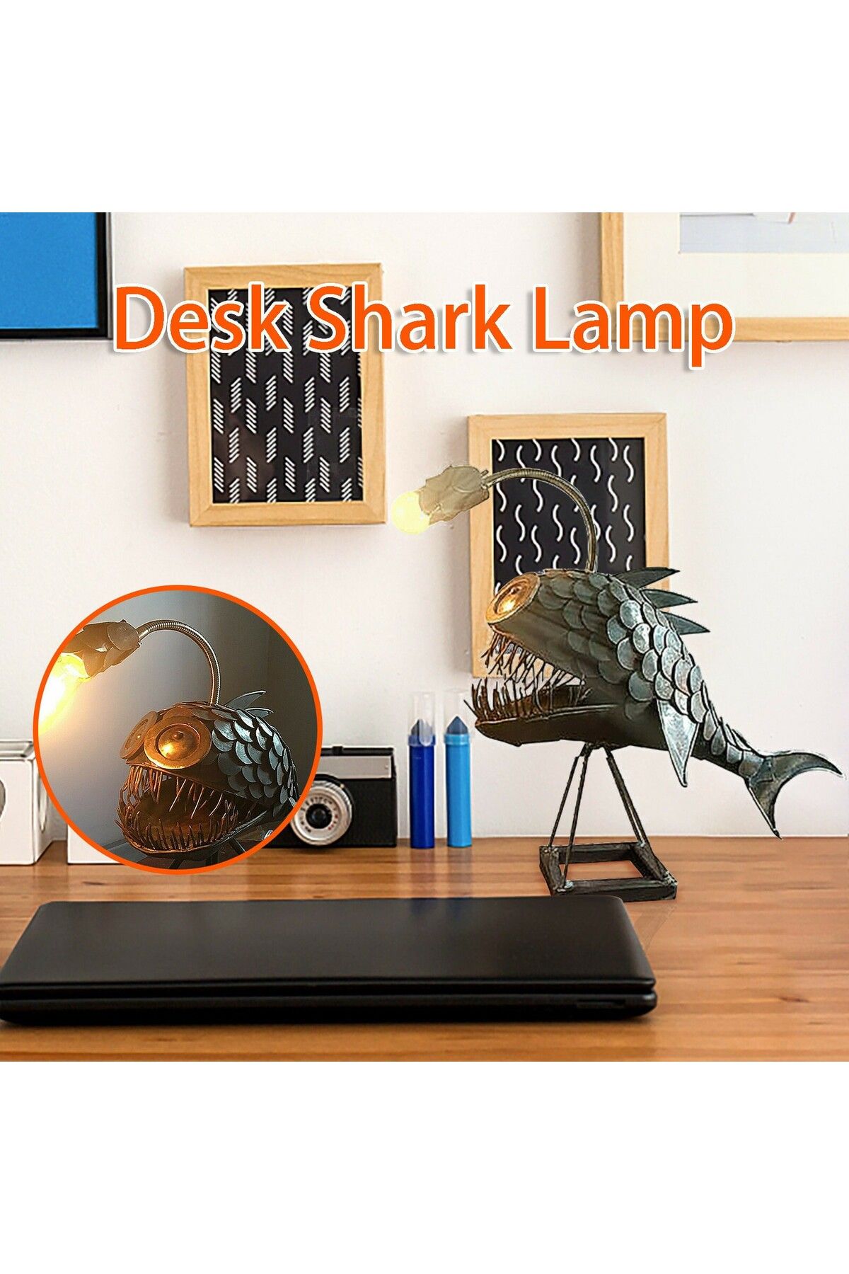 Choice-Creative Angler Fish Desk Lamp Shark Desktop Night Light USB Metal Art Lantern Table Decoration B... 3