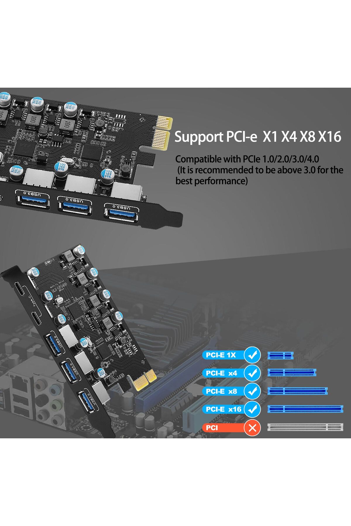 IRhasta-5Gbps USB 3.2 Gen1 USBC PCIE Card Hub USB 3.0 PCI Express Board PCI-E USB3.0 Adapter Multiplier U... 4