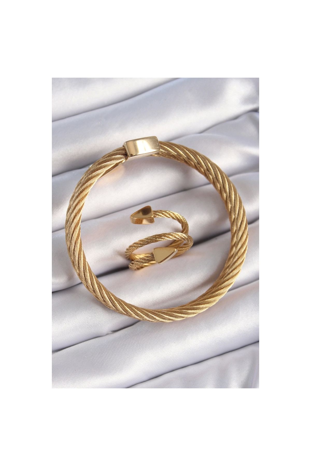 Narnuga 316L Çelik Gold Renk Sarmal Model Erkek Bileklik Yüzük Kombini - TJ-EB3688