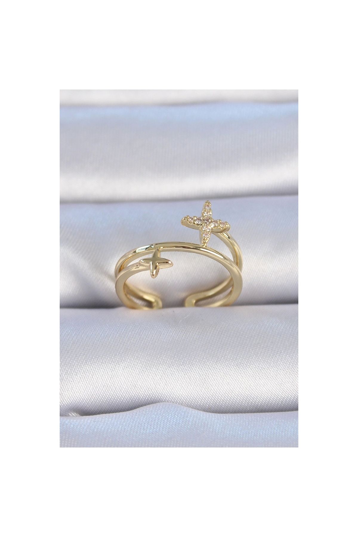Narnuga Pirinç Gold Renk Zirkon Taşlı Yıldız Model Kadın Yüzük - TJ-BYK3328
