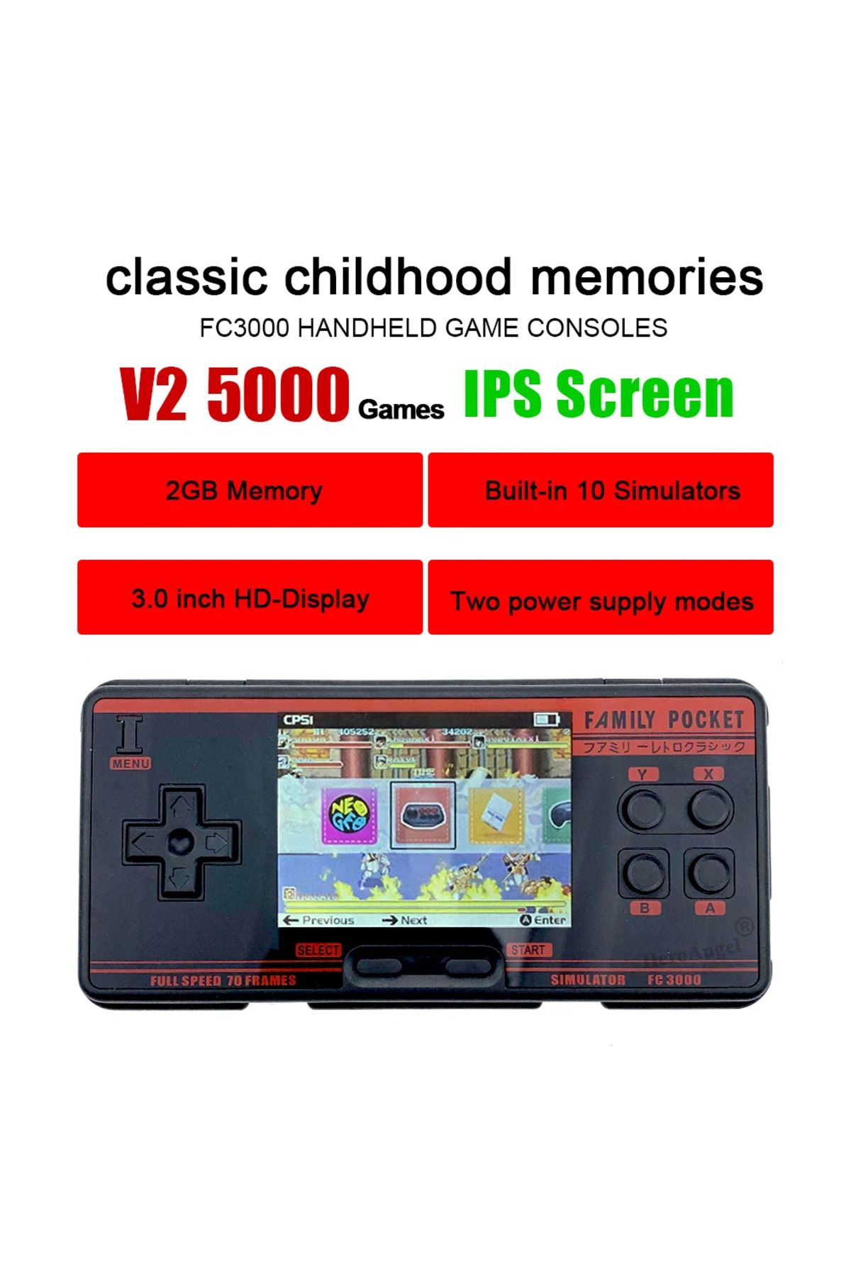 HeroAngel-FC3000 V2 Classic Retro Handheld Game Console 5000 Games IPS Screen Mini Video Game Player For MA... 2