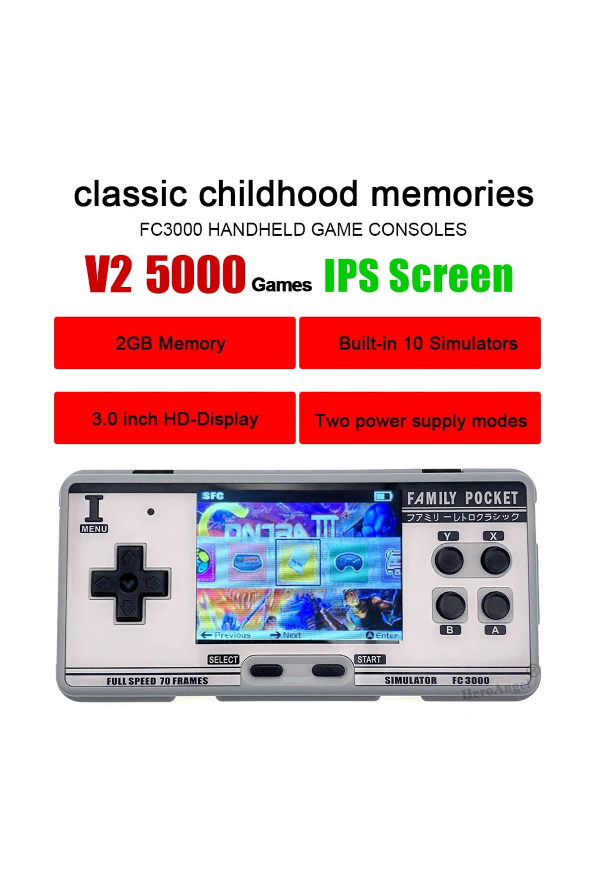 HeroAngel-FC3000 V2 Classic Retro Handheld Game Console 5000 Games IPS Screen Mini Video Game Player For MA... 3