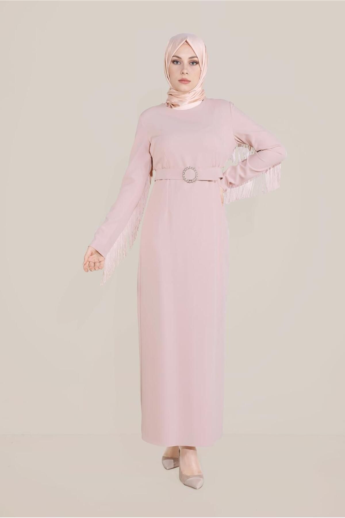 Alvina-Sleeves and Back Tasseled Belt Dress 40626 1