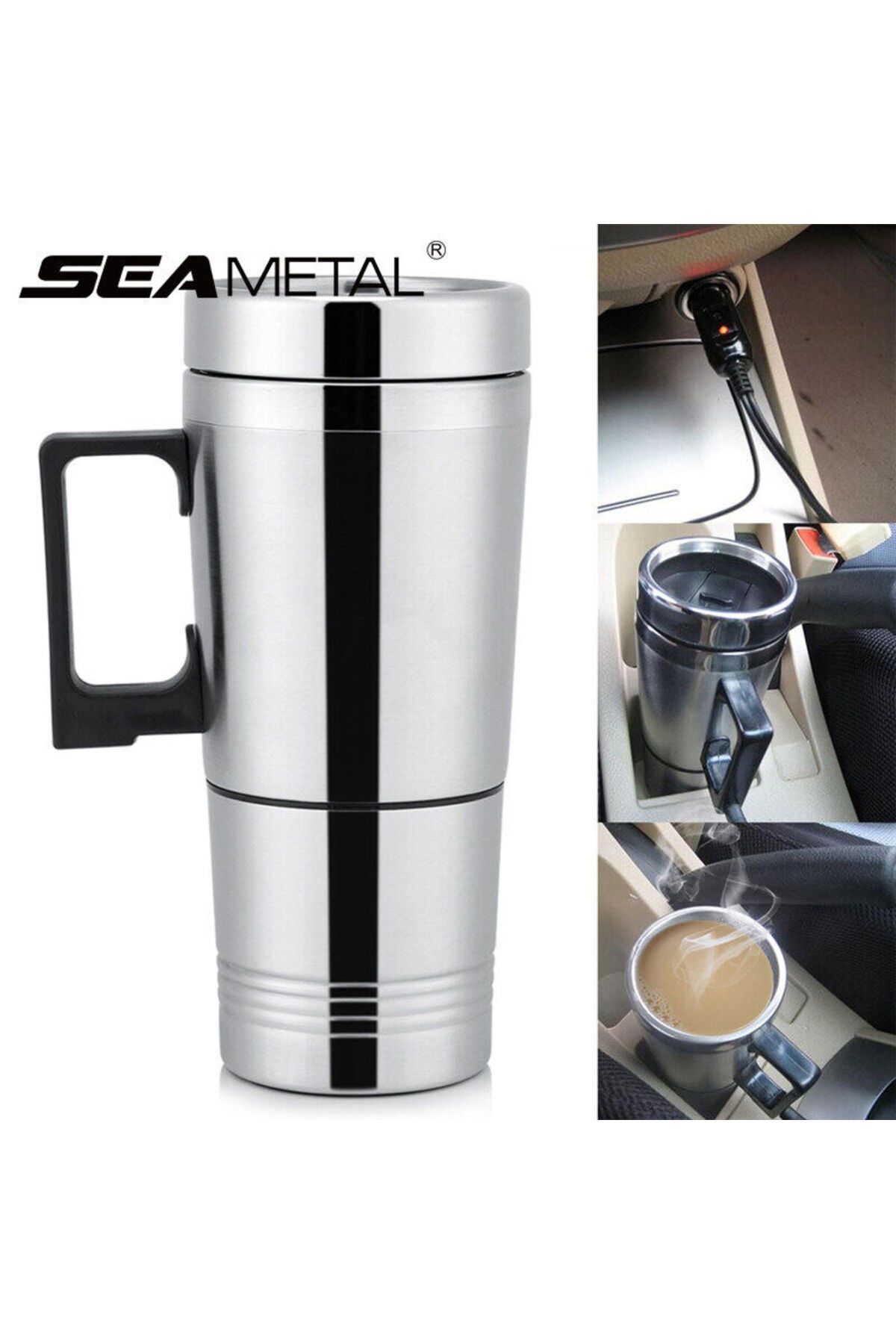 Choice-SEAMETAL 12V 24V 300ML Car Heating Cup Stainless Steel Electric Kettle Water Coffee Milk Thermal ... 2