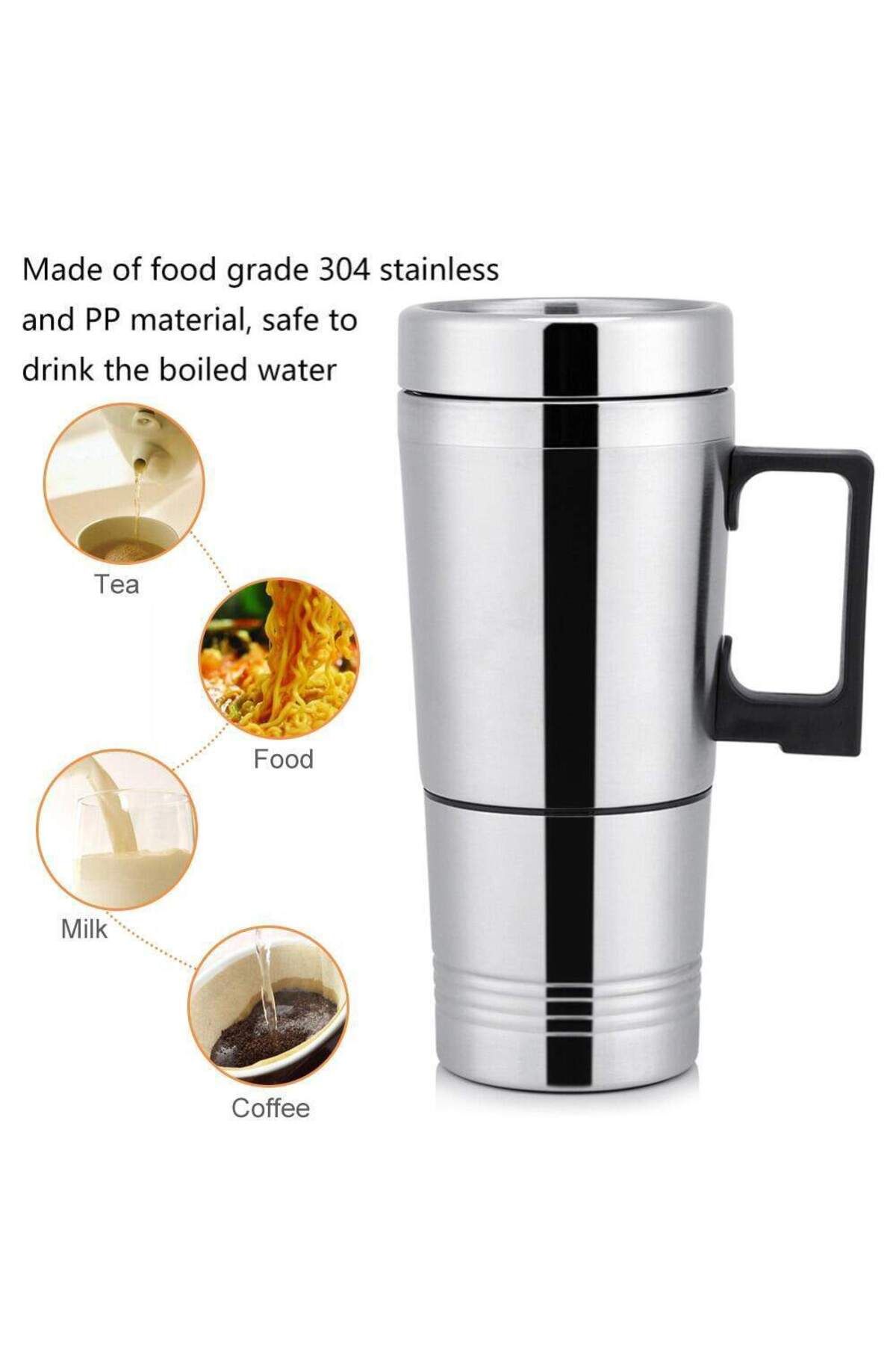 Choice-SEAMETAL 12V 24V 300ML Car Heating Cup Stainless Steel Electric Kettle Water Coffee Milk Thermal ... 7