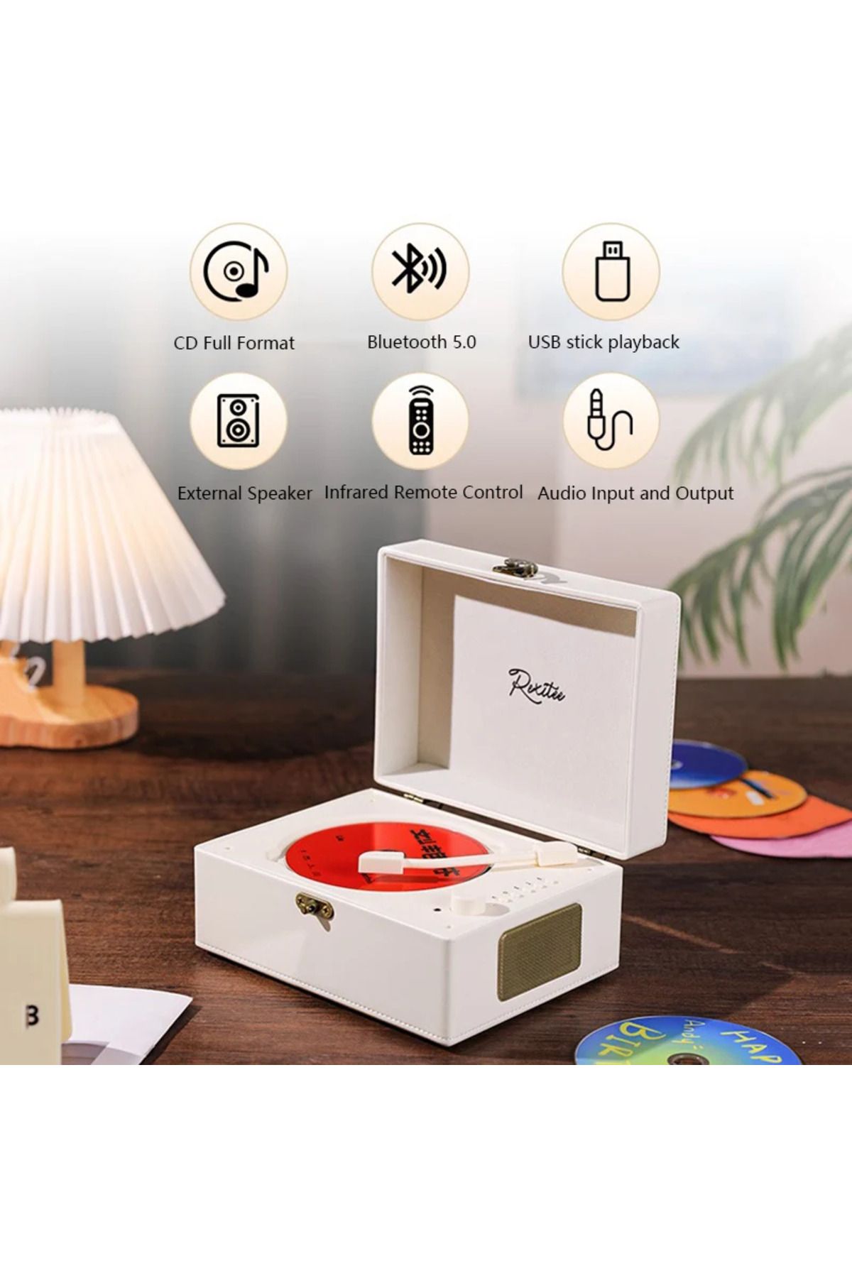 Choice-Vintage Leather CD Player Two-way Bluetooth 5.0 Built-in Speaker Portable Rechargeable CD Music P... 4