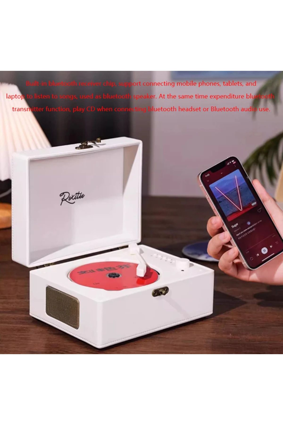 Choice-Vintage Leather CD Player Two-way Bluetooth 5.0 Built-in Speaker Portable Rechargeable CD Music P... 5