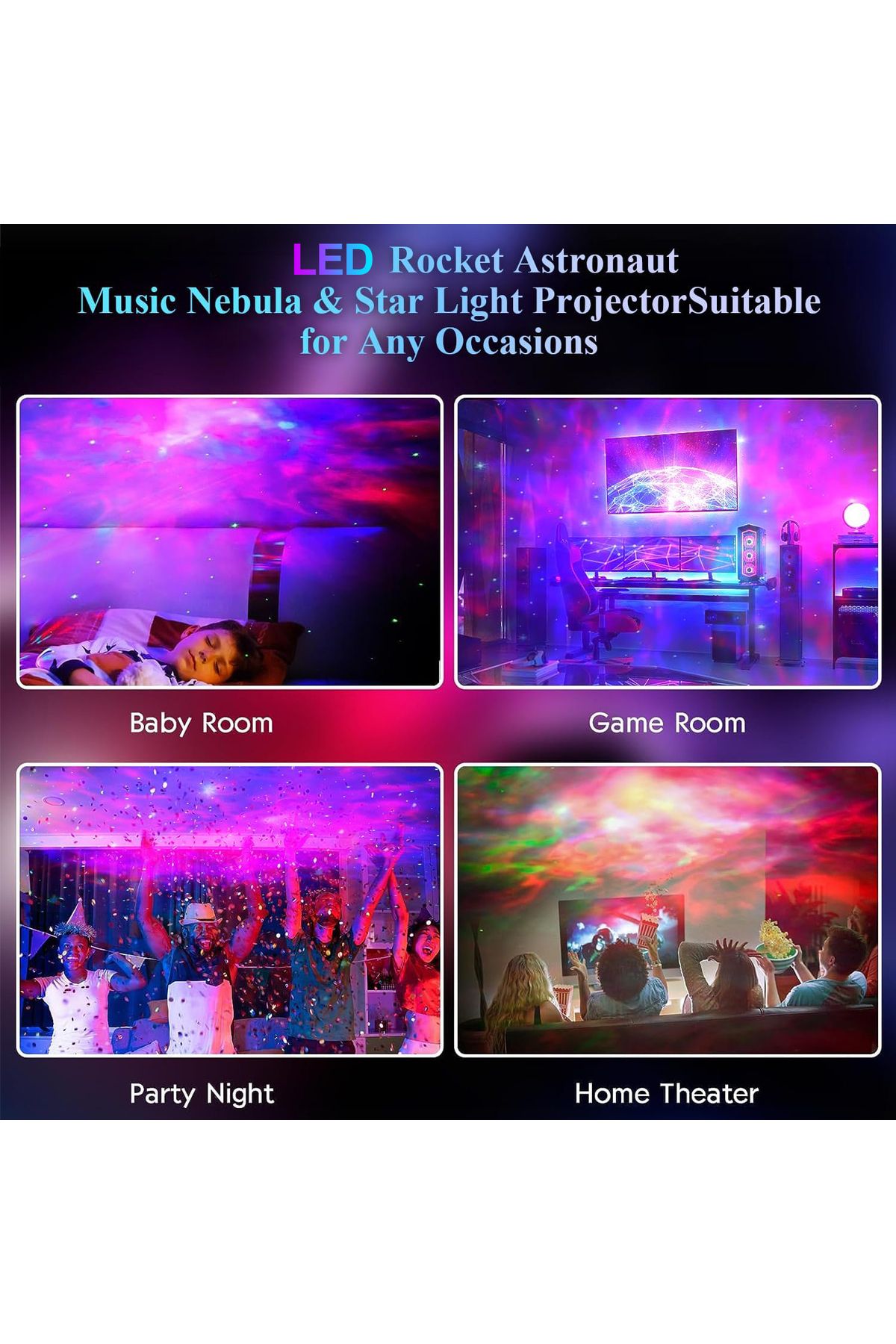 JGT-Rocket Astronaut Galaxy Nebula Projector Planetarium Space Star Night Light for Bluetooth Remote ... 6