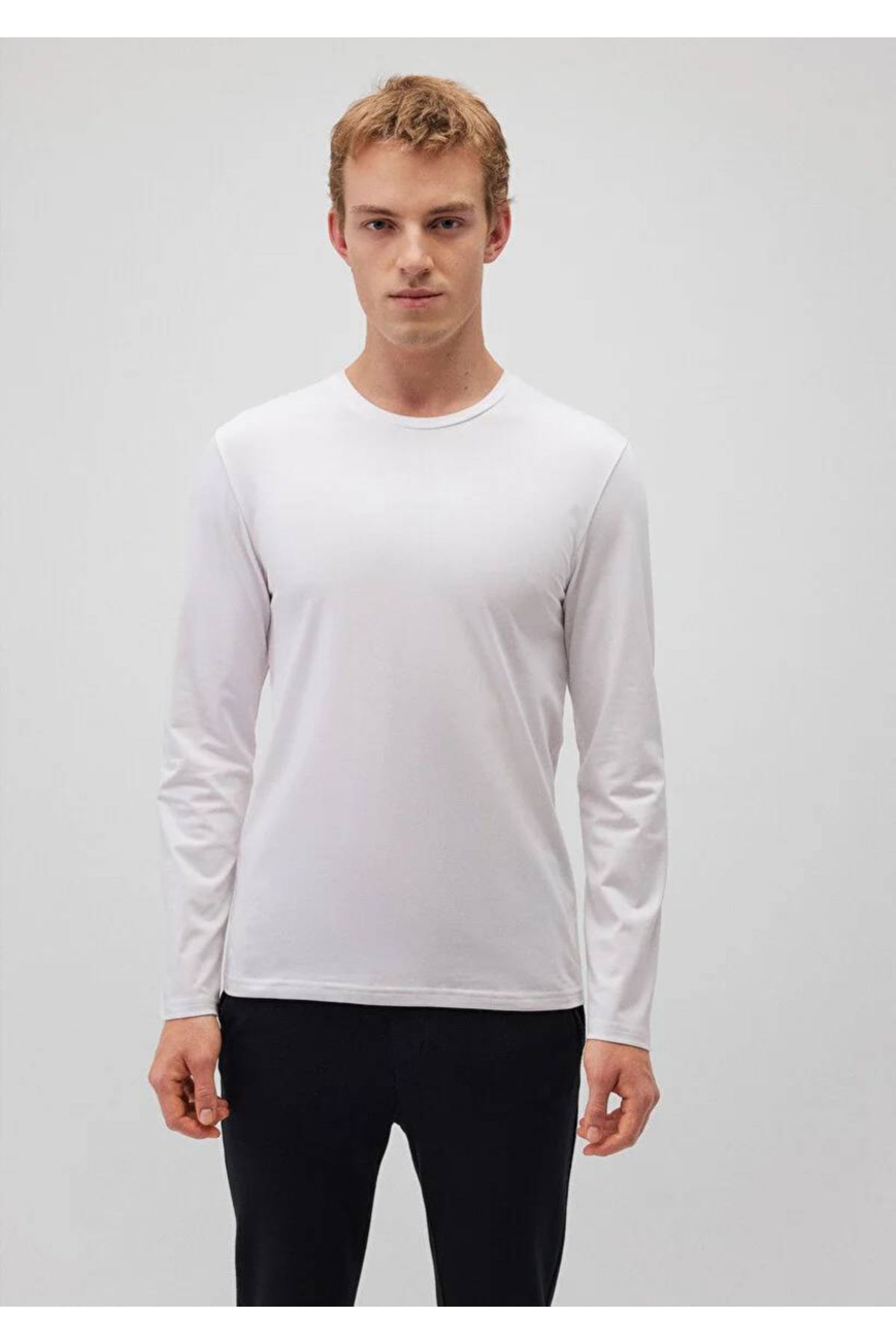 Mavi-Tricou de bază alb cu mânecă lungă 062477-23248 3