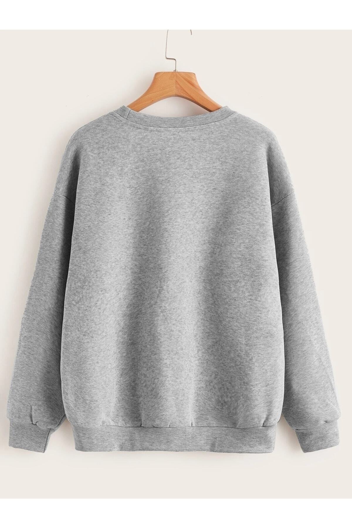Pink Sky Kadın Kelebek Baskılı Oversize Sweatshirt görsel 2