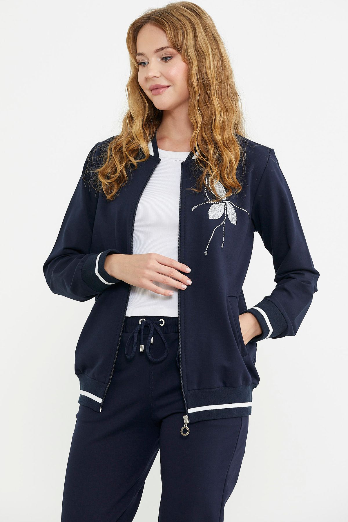 Sementa-Navy Blue Zippered Knitwear Tracksuit Set 5