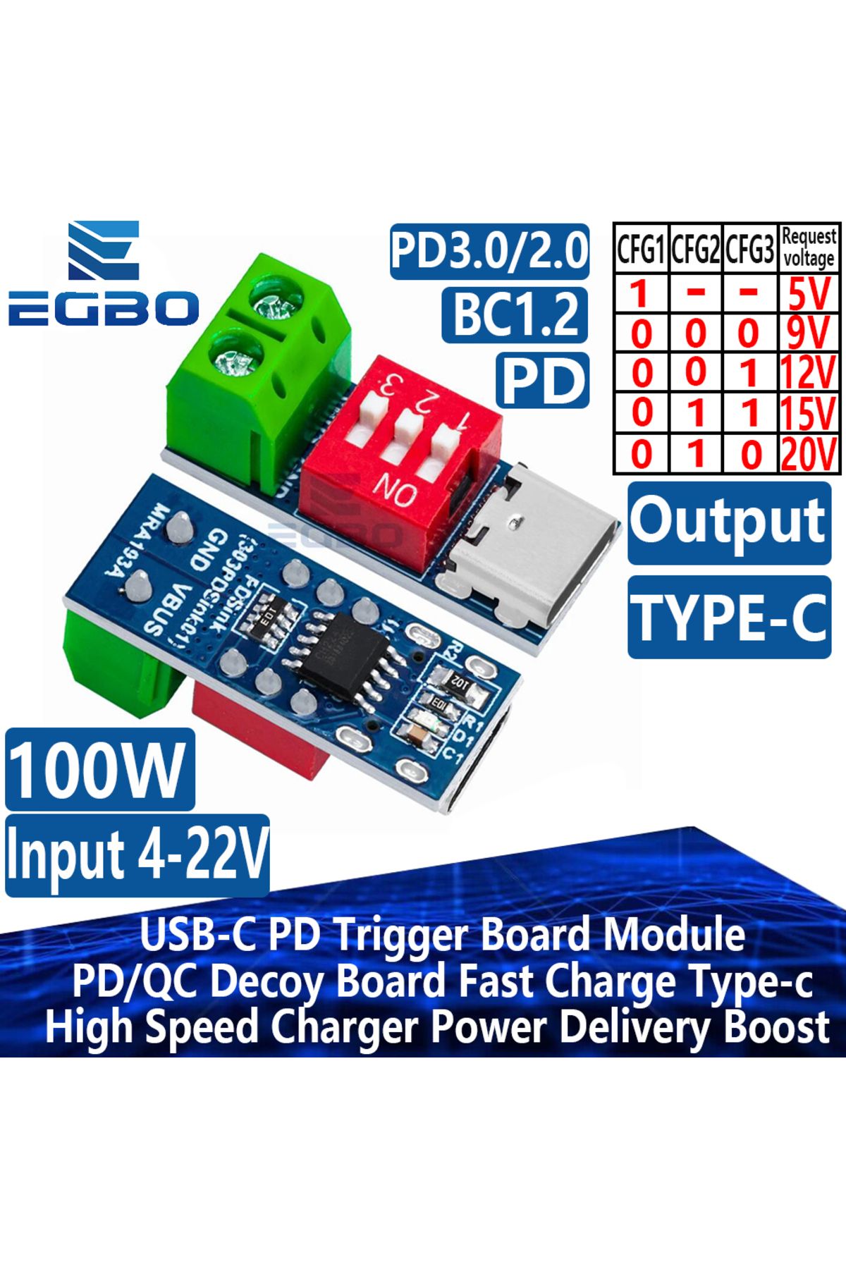 Choice-USB-C PD Trigger Board Module PD/QC Decoy Board Fast Charge USB Type-c to 12v High Speed Charger ... 8