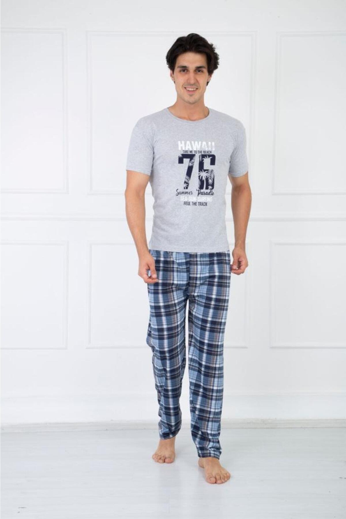 100% COTTON SHORT SLEEVE PAJAMAS SET FOR MEN