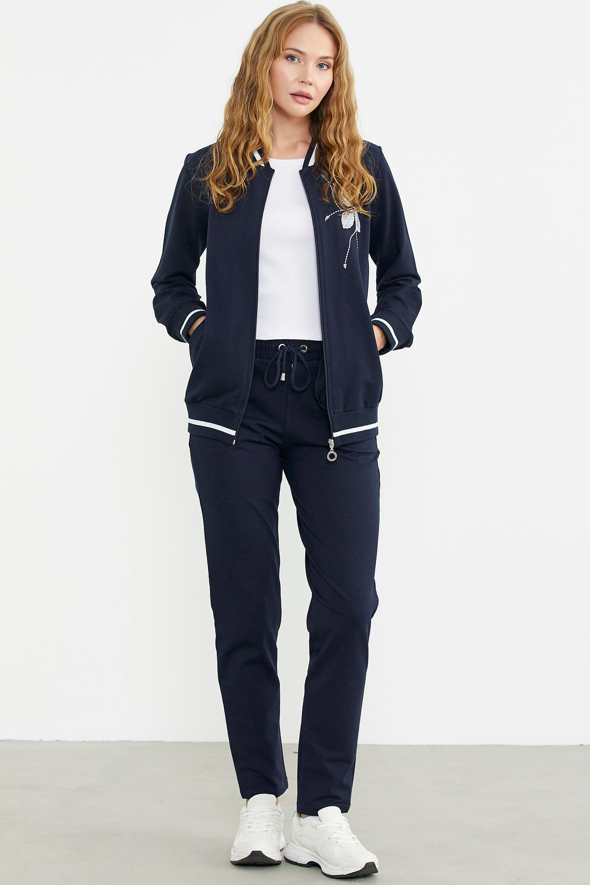 Sementa-Navy Blue Zippered Knitwear Tracksuit Set 4