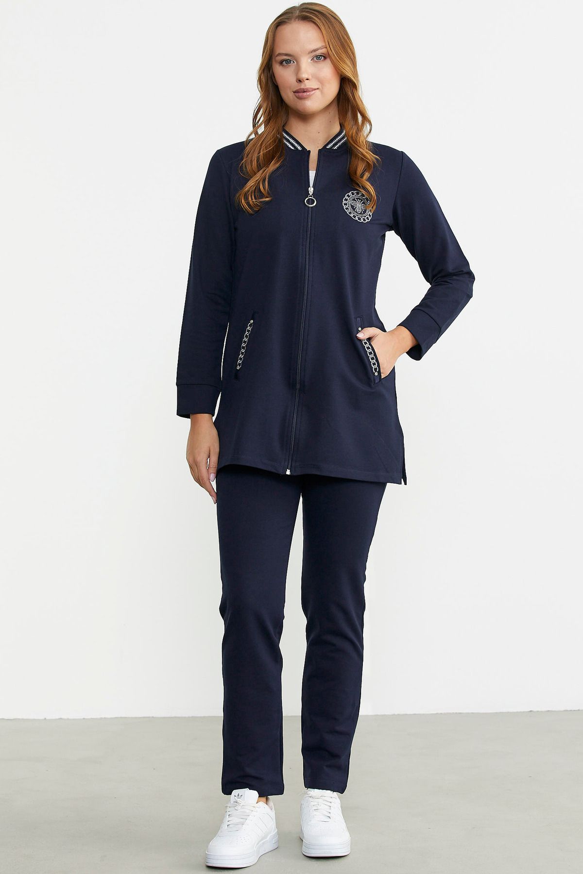 Sementa-Marine Detailed Tunic Tracksuit Set - Navy Blue 1