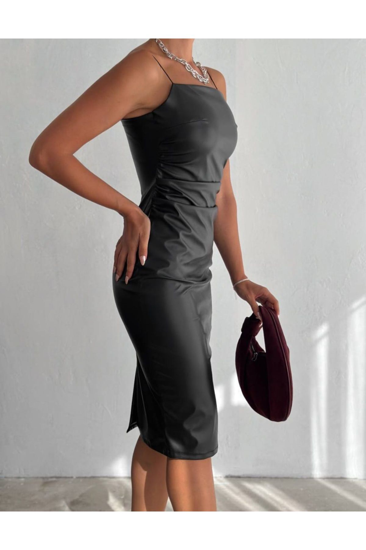 Freya-Rochie de damă din piele cu bretele cu frânghie 4