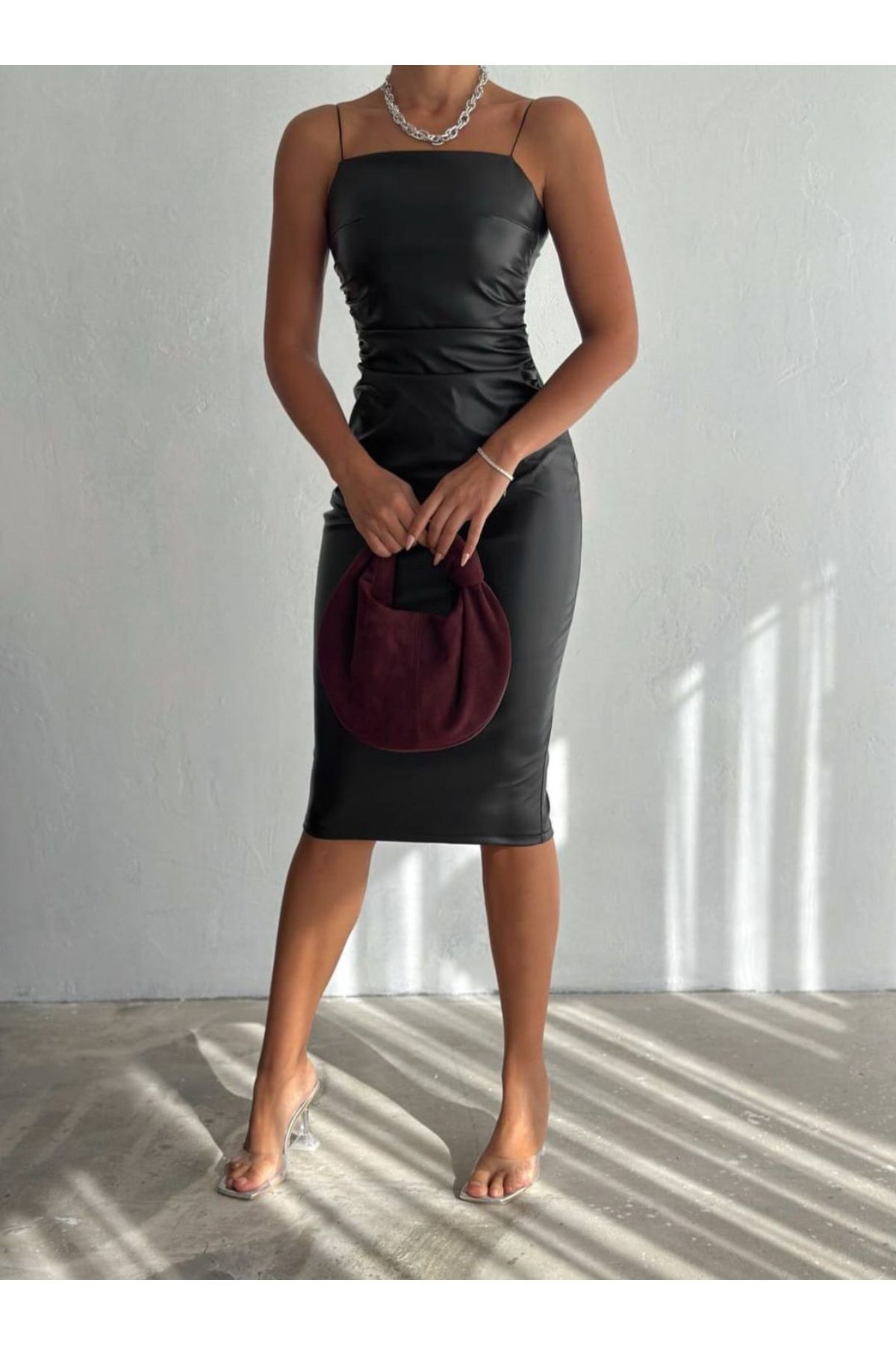 Freya-Rochie de damă din piele cu bretele cu frânghie 3