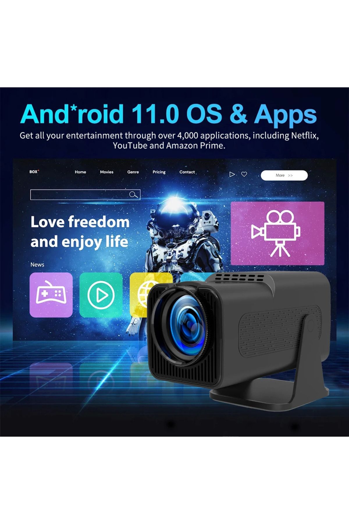 EOENKK-جهاز تحكم الألعاب HY320 Mini Projector 4K Native 720P Android 11 300ANSI Wifi6 BT5.0 مسرح منزلي G... 6