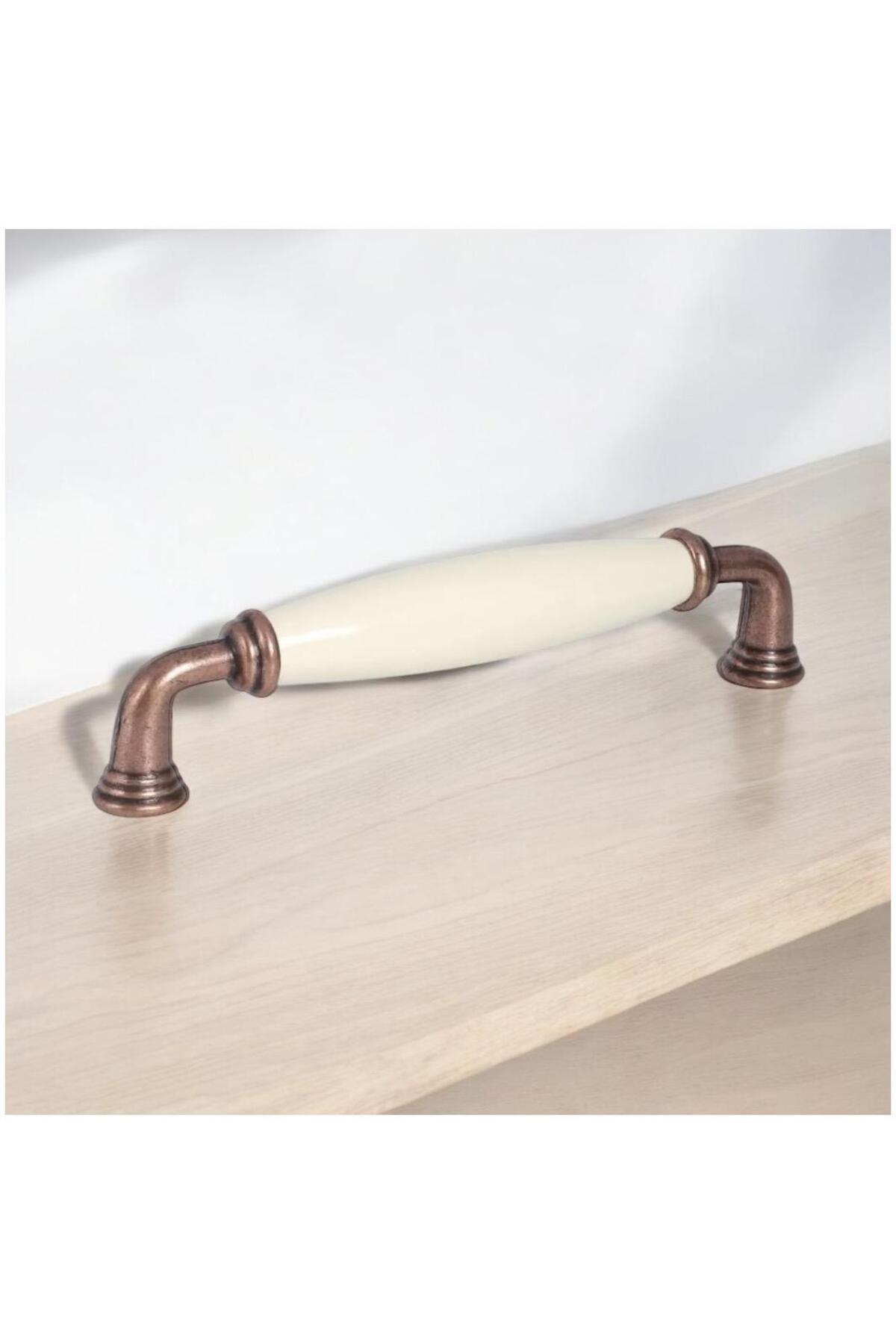 Porcellana Perla Porselen Kulp Dolap Çekmece Mobilya Mutfak Kulbu Yakut 128mm- Krem-bakır-stk0616