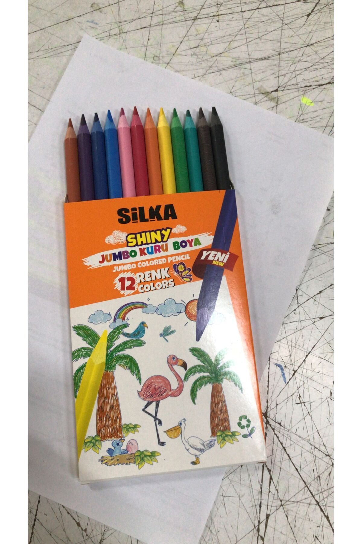 GÜZELYÜZ AVM 12 Renk Jumbo Kuru Boya Kalemi Tam Boy Silka