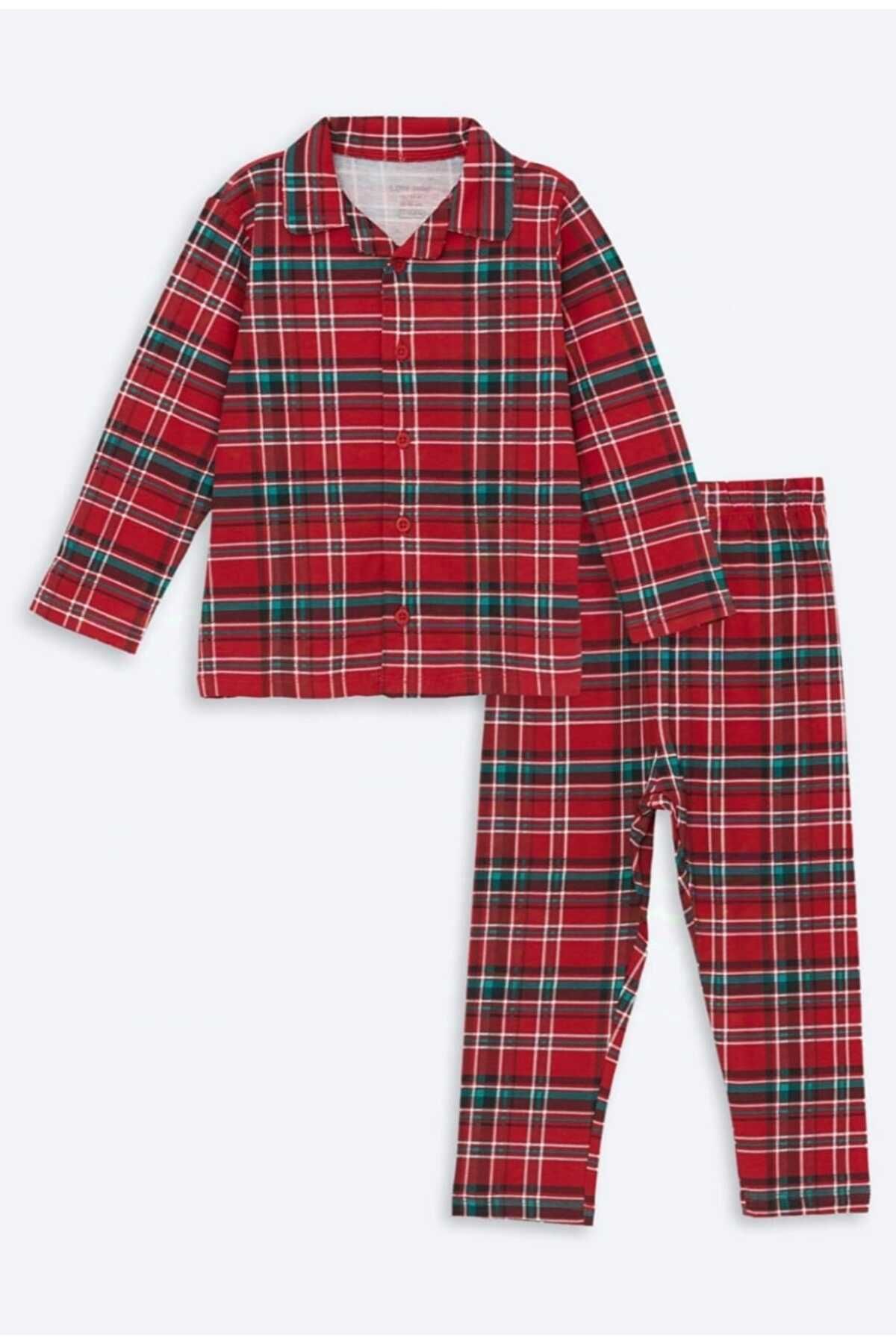 LC Waikiki-Lcw Baby Polo Collar Long Sleeve 100% Cotton Plaid Patterned Baby Boy Pajamas Set 1