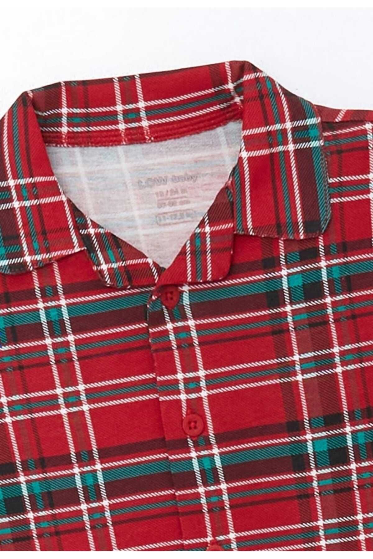 LC Waikiki-Lcw Baby Polo Collar Long Sleeve 100% Cotton Plaid Patterned Baby Boy Pajamas Set 3