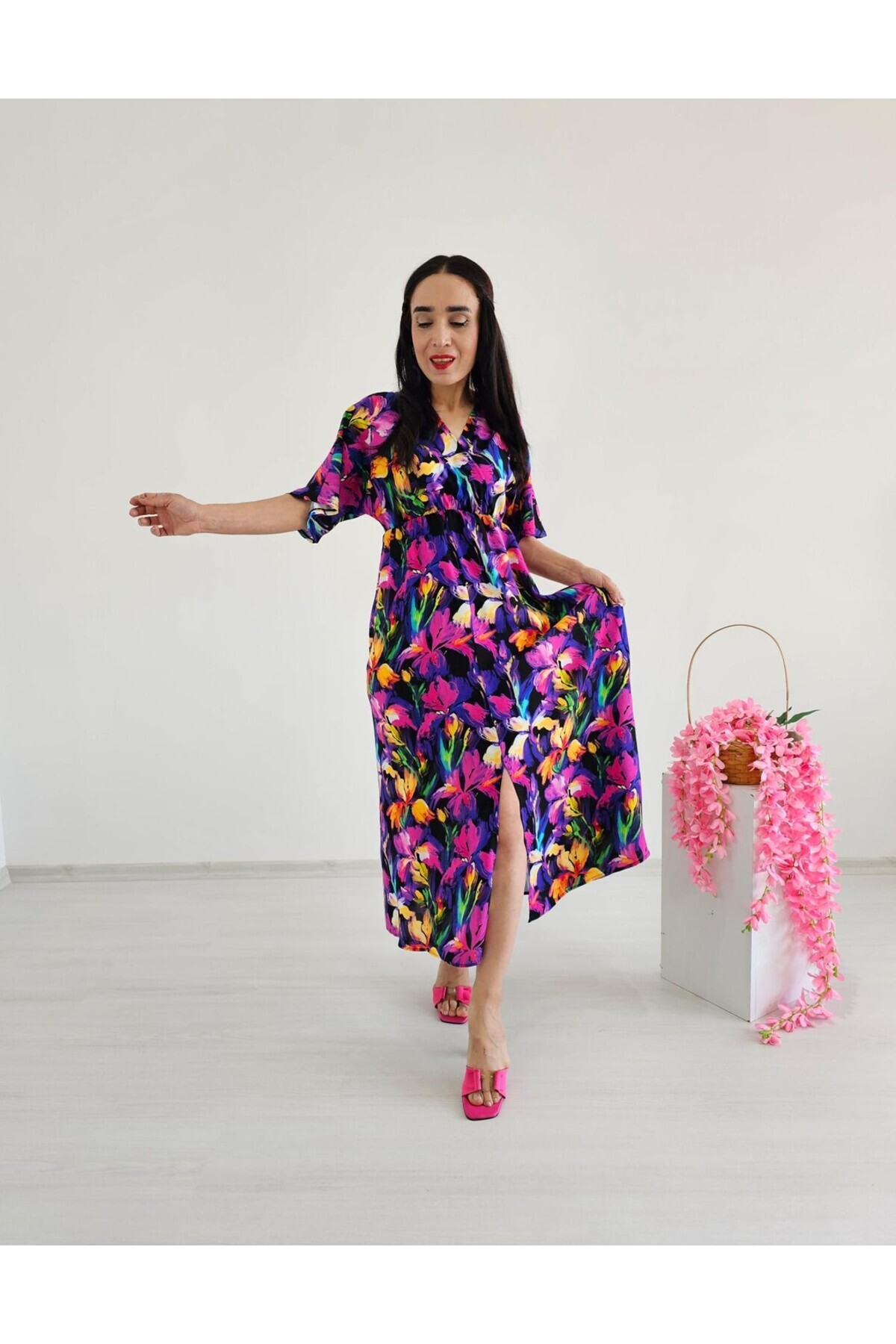 Altı Üstü Butik-Διπλό φόρεμα με σκίσιμο μπροστά 3