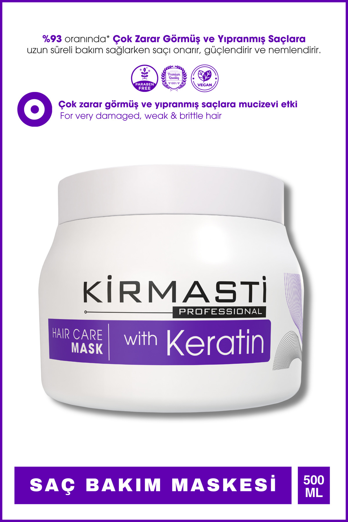 Kırmastı Zarar Görmüş ve Yıpranmış Saçlar için Keratin Etkili Saç Bakım Maskesi 500ml (Canlandırıcı) — 8692498052061