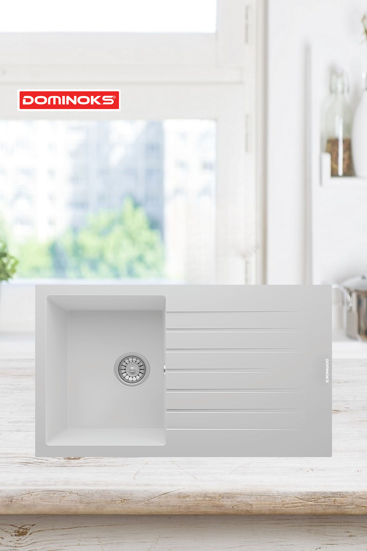 Dominoks DOMİNOKS NİL 86 BEYAZ 50X86 TEZGAH ÜSTÜ GRANİT EVYE