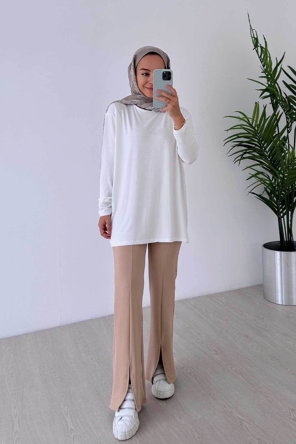 Ka Hijab-Pantaloni Hijab cu Detaliu Slit - Camel 4