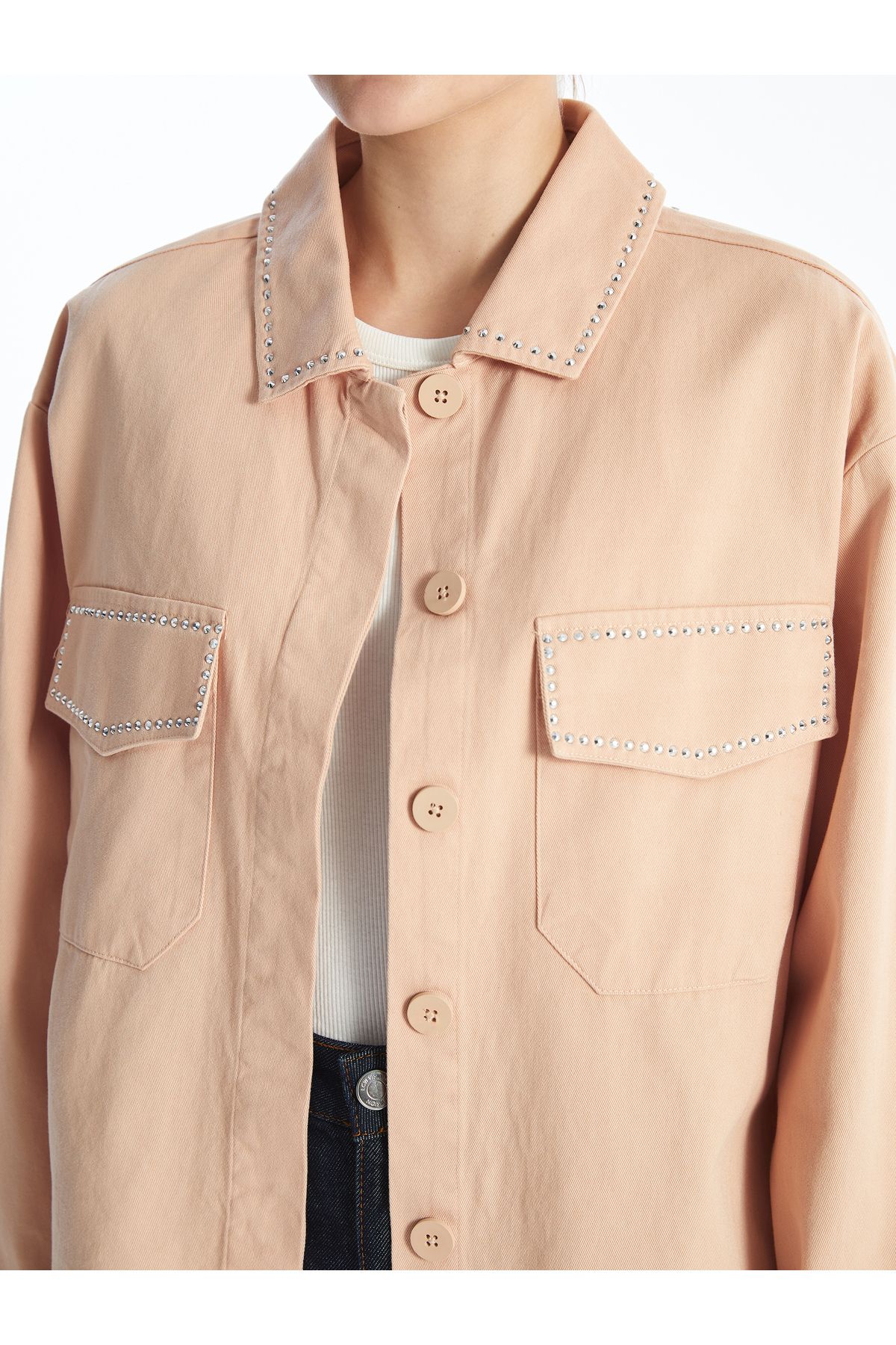 LC Waikiki-Plain Long Sleeve Oversize Women's Shirt Jacket 3